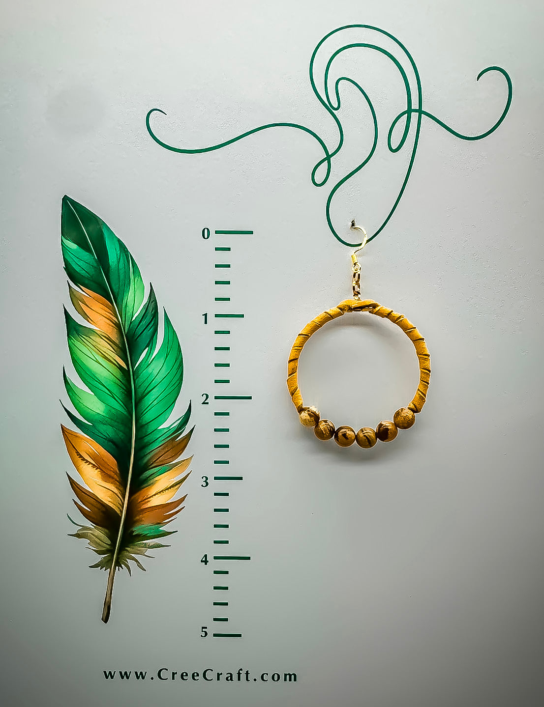 Boucles d'oreilles indigènes faites à la main - Dentelle en peau de cerf et jaspe photo