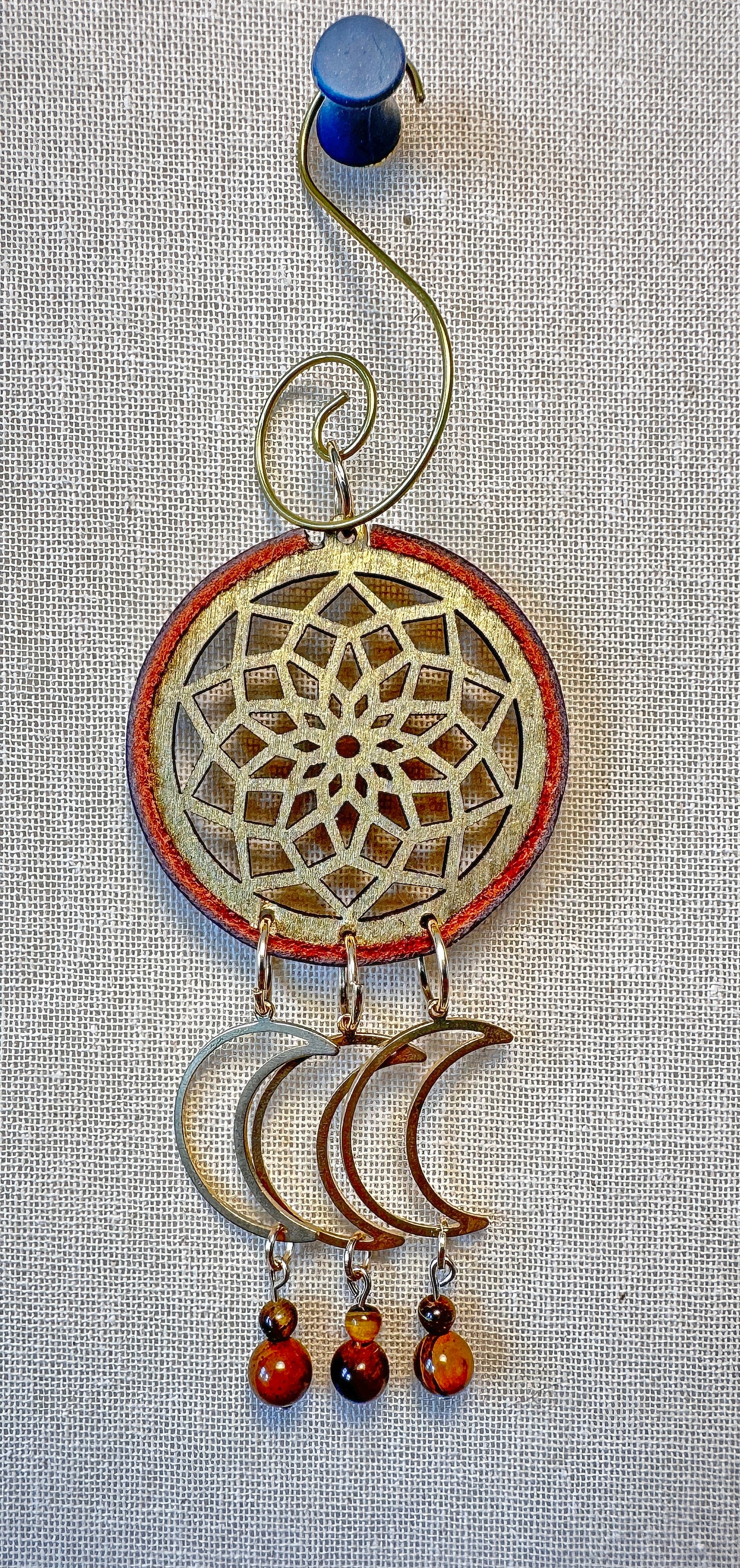 Hand painted Wooden Dreamcatcher w/ Deer hide & Tigers' Eye (S)