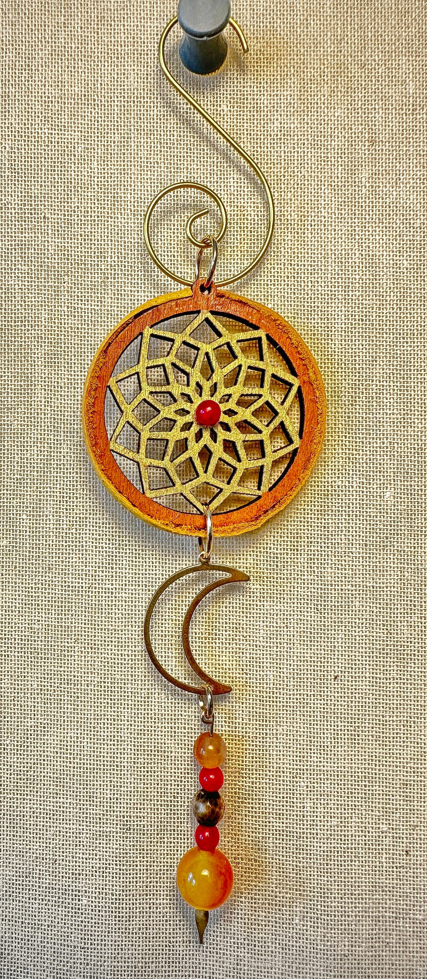 Hand painted Wooden Dreamcatcher w/ Deer hide, Agate, & Carnelian (S)