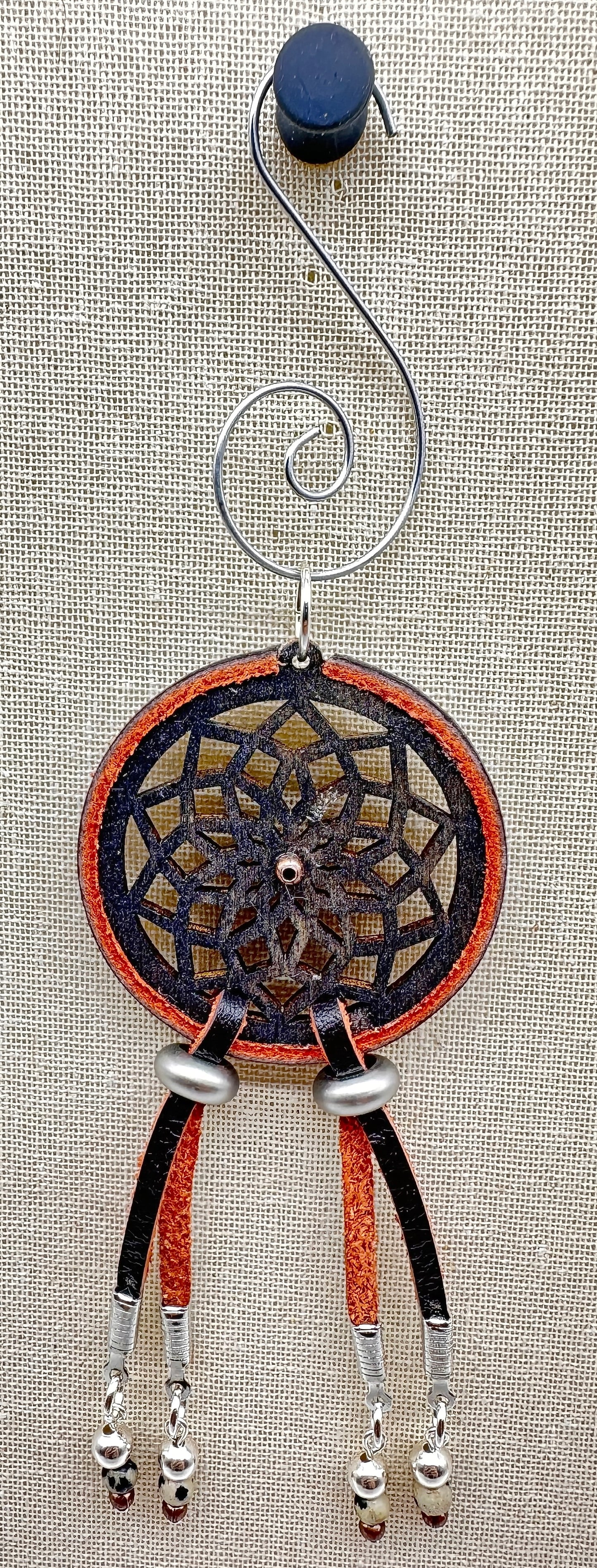 Hand painted Wooden Dreamcatcher w/ Deer hide & Dalmatian Jasper (S)