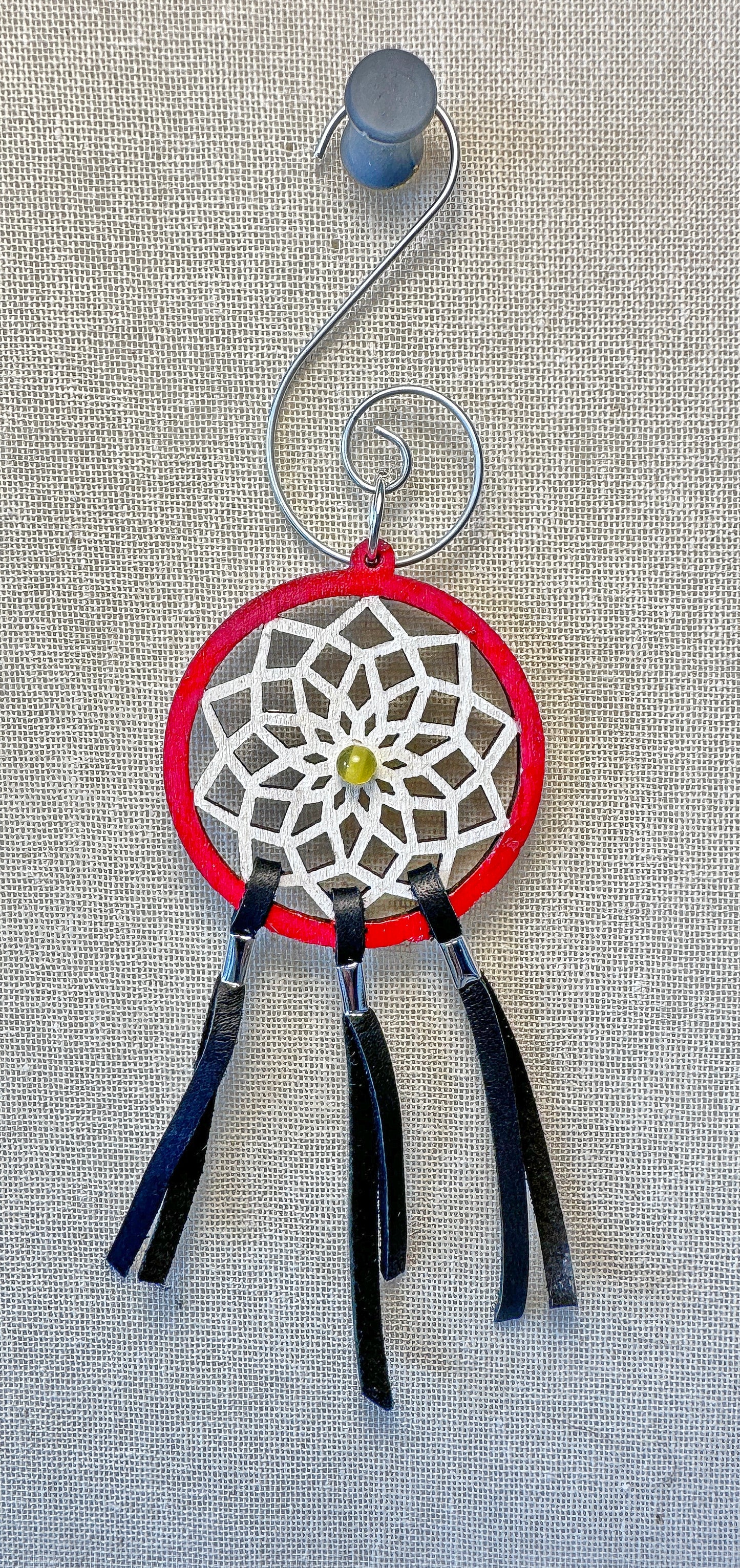 Hand painted Wooden Dreamcatcher w/ Deer hide & Yellow Agate (S)