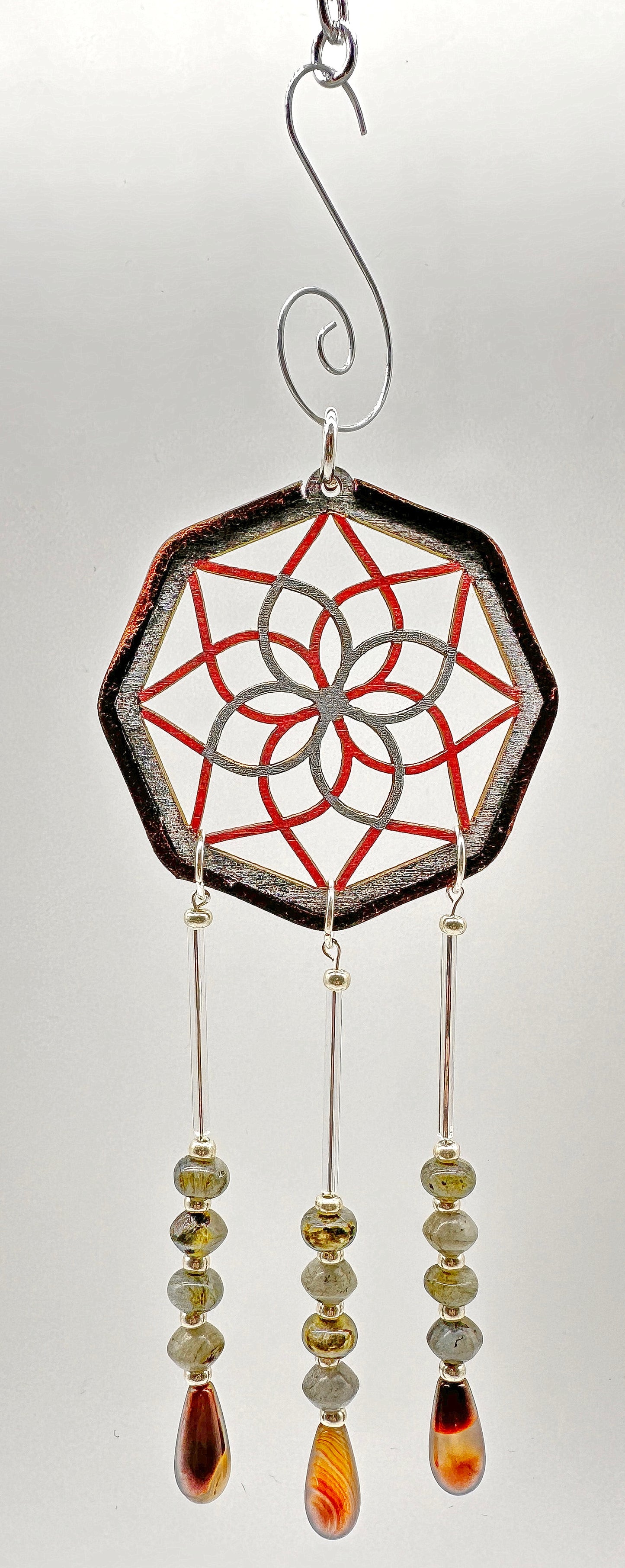 Hand painted Wooden Dreamcatcher w/ Labradorite & Agate (M)