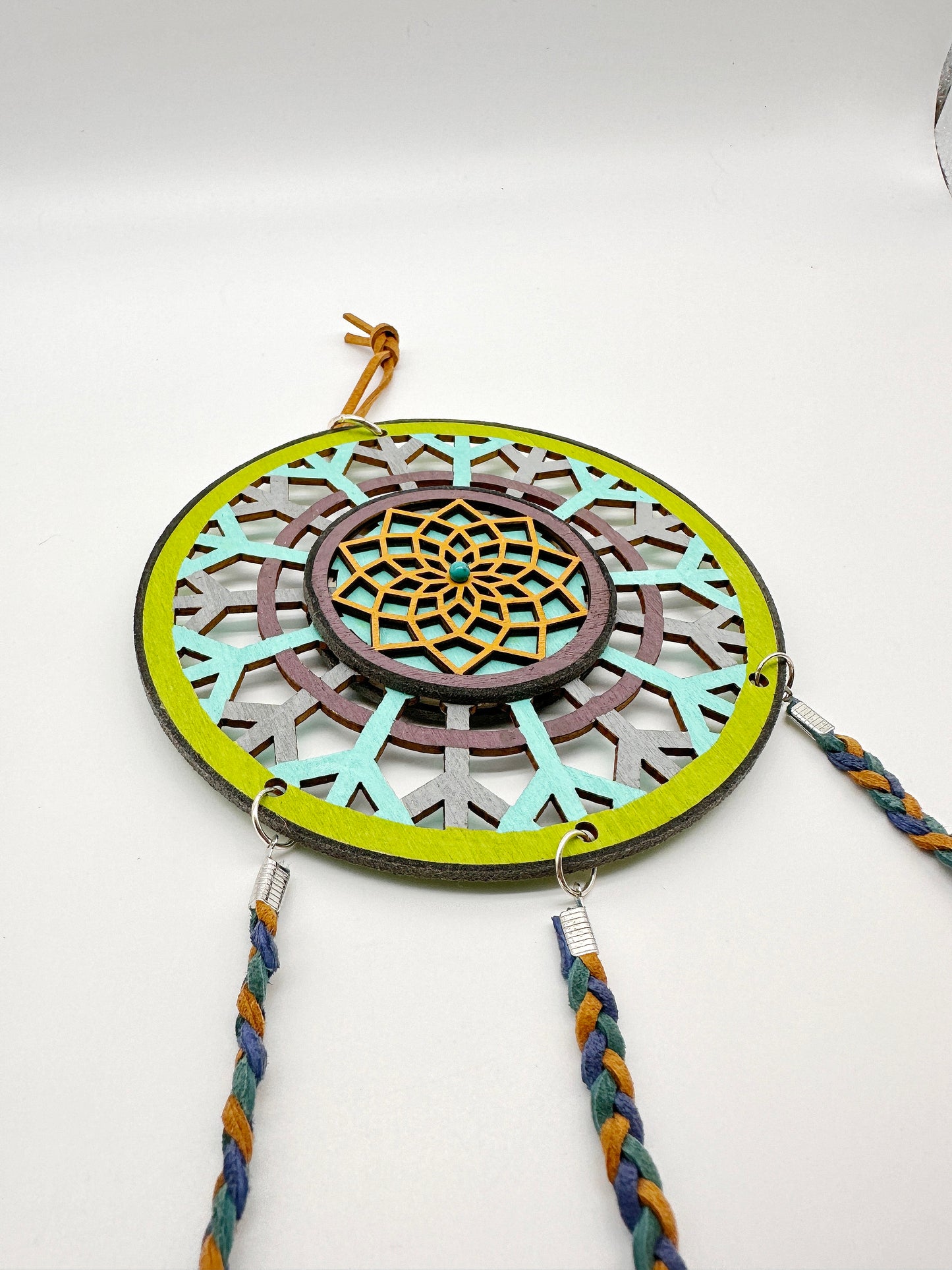 Hand painted Wooden Dreamcatcher w/ Serpentine & Turquoise (L)