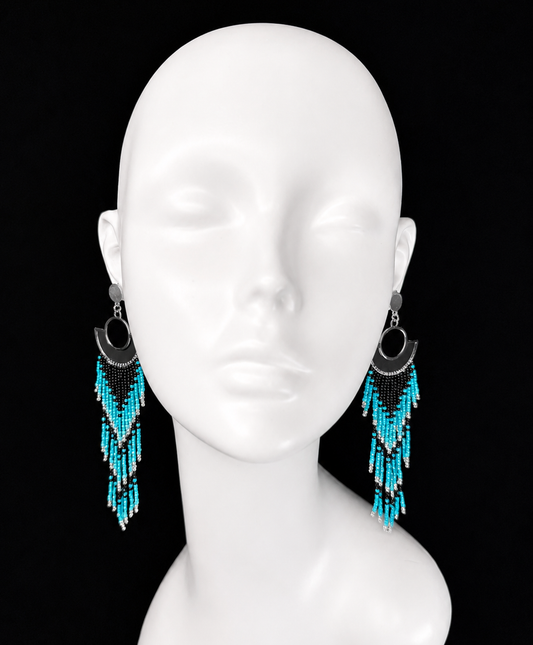 Toho Earrings - Tiered blue and black