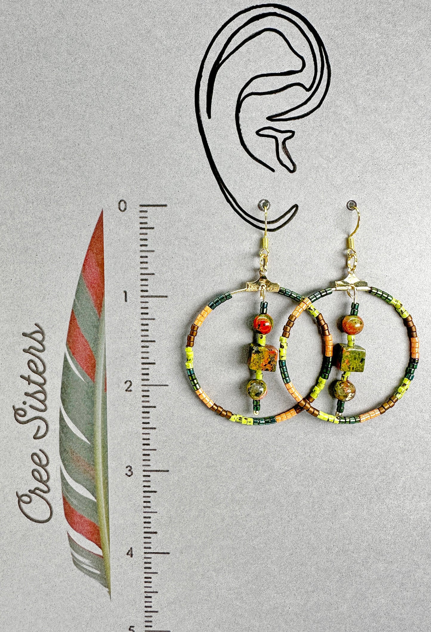 Boucles d'oreilles artisanales indigènes - Perles avec unakite