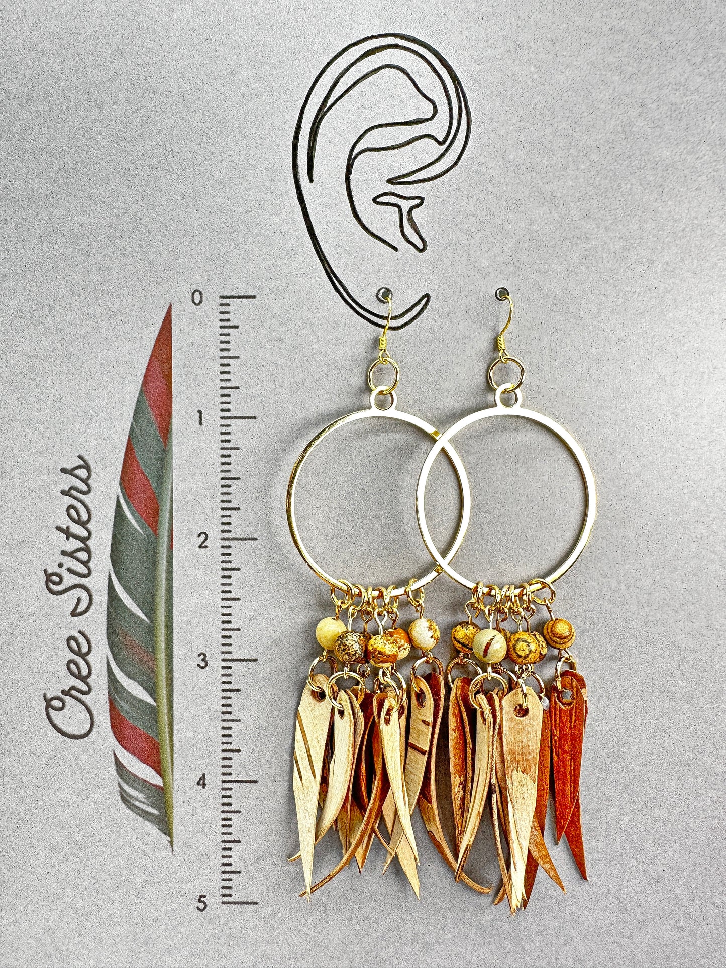 Indigenous Handcrafted Earrings - Birch Bark w/ Picture Jasper