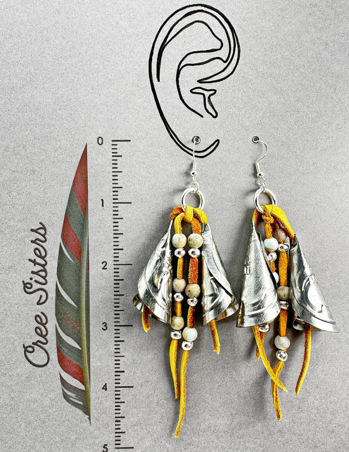 Indigenous Handcrafted Earrings - Tin Jingle Double Cones w/ Amazonite