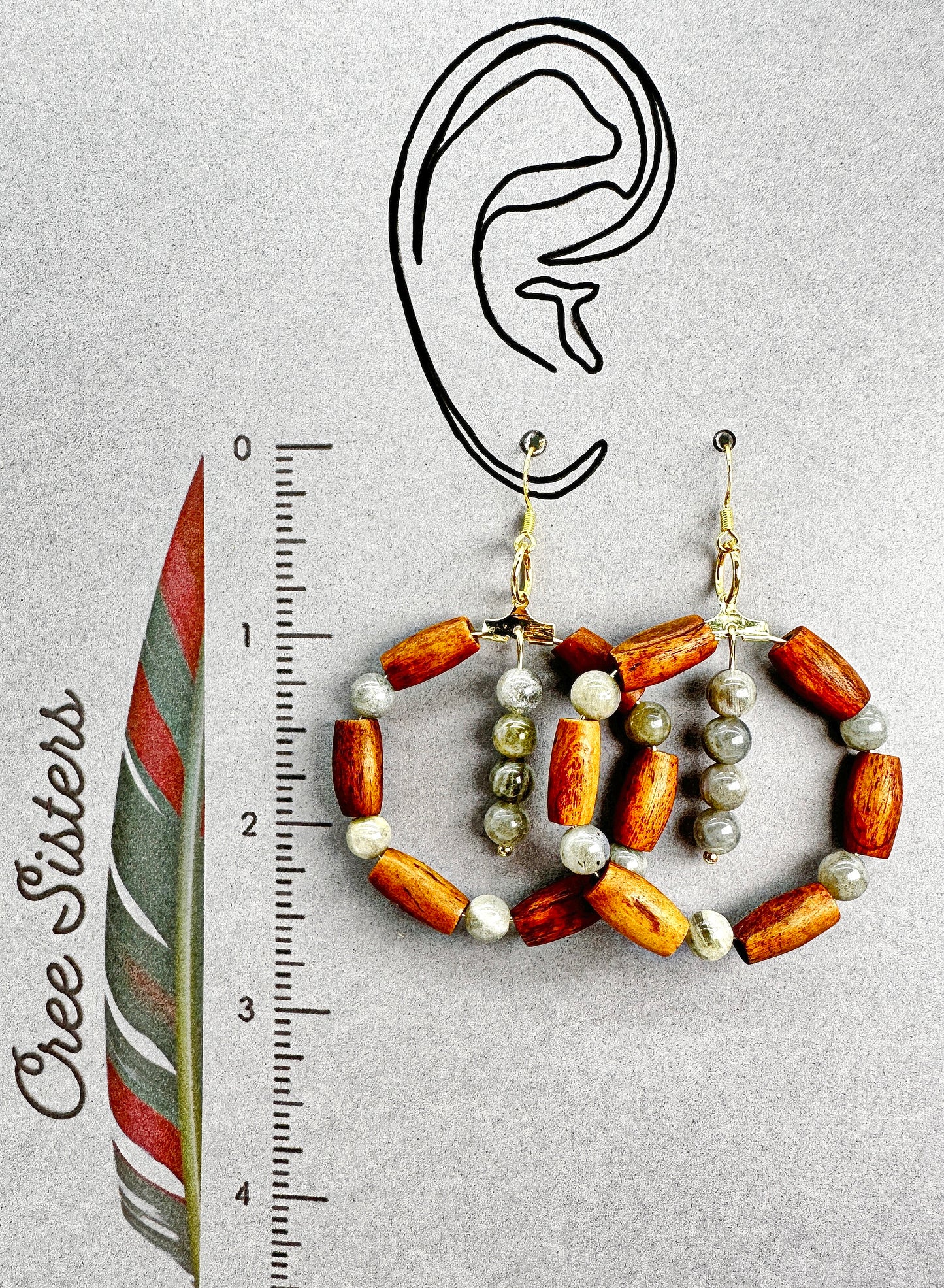 Indigenous Handcrafted Earrings - Beaded w/ Labradorite & Bone Beads