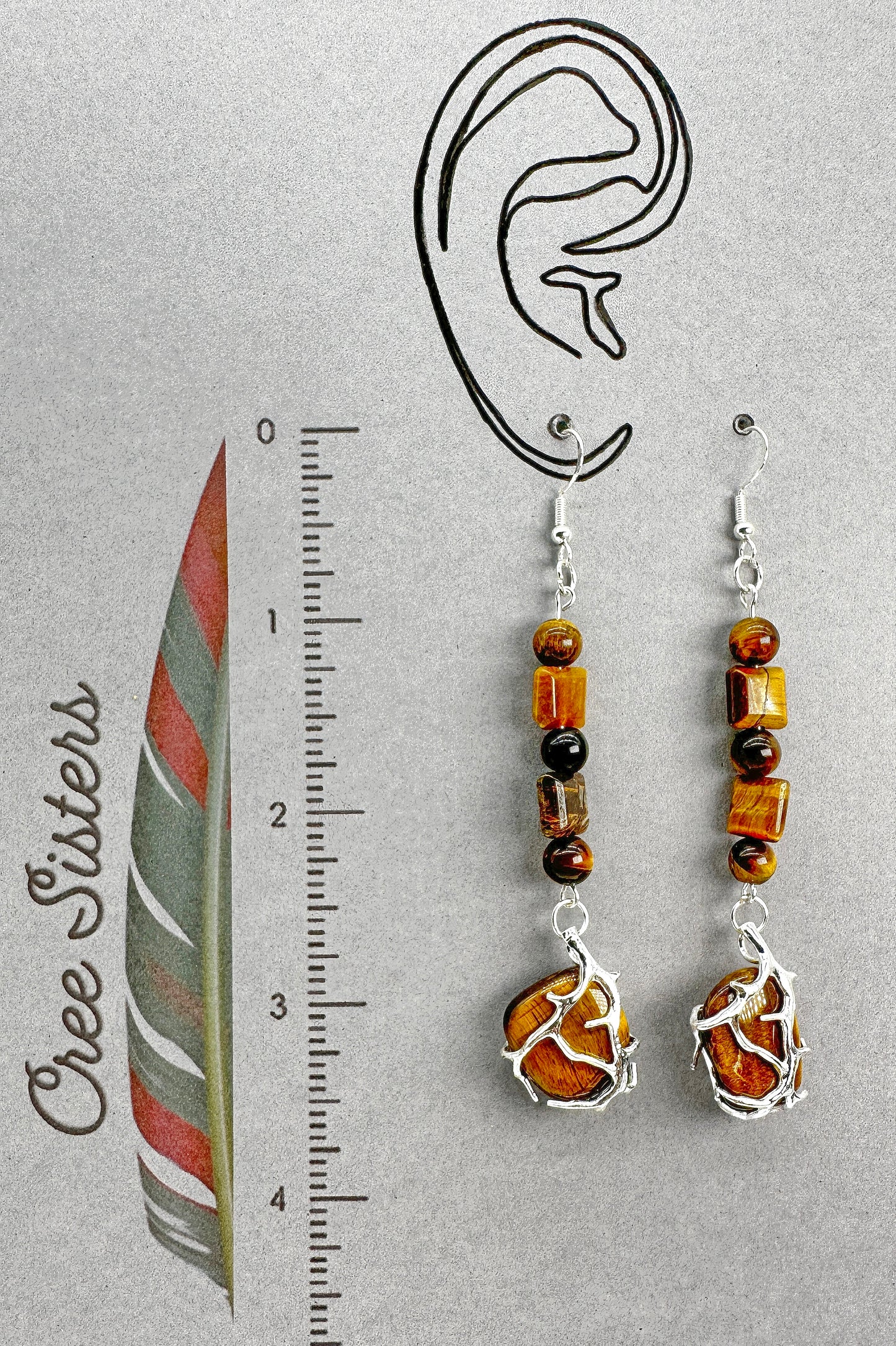 Indigenous Handcrafted Earrings - Beaded w/ Tiger's Eye