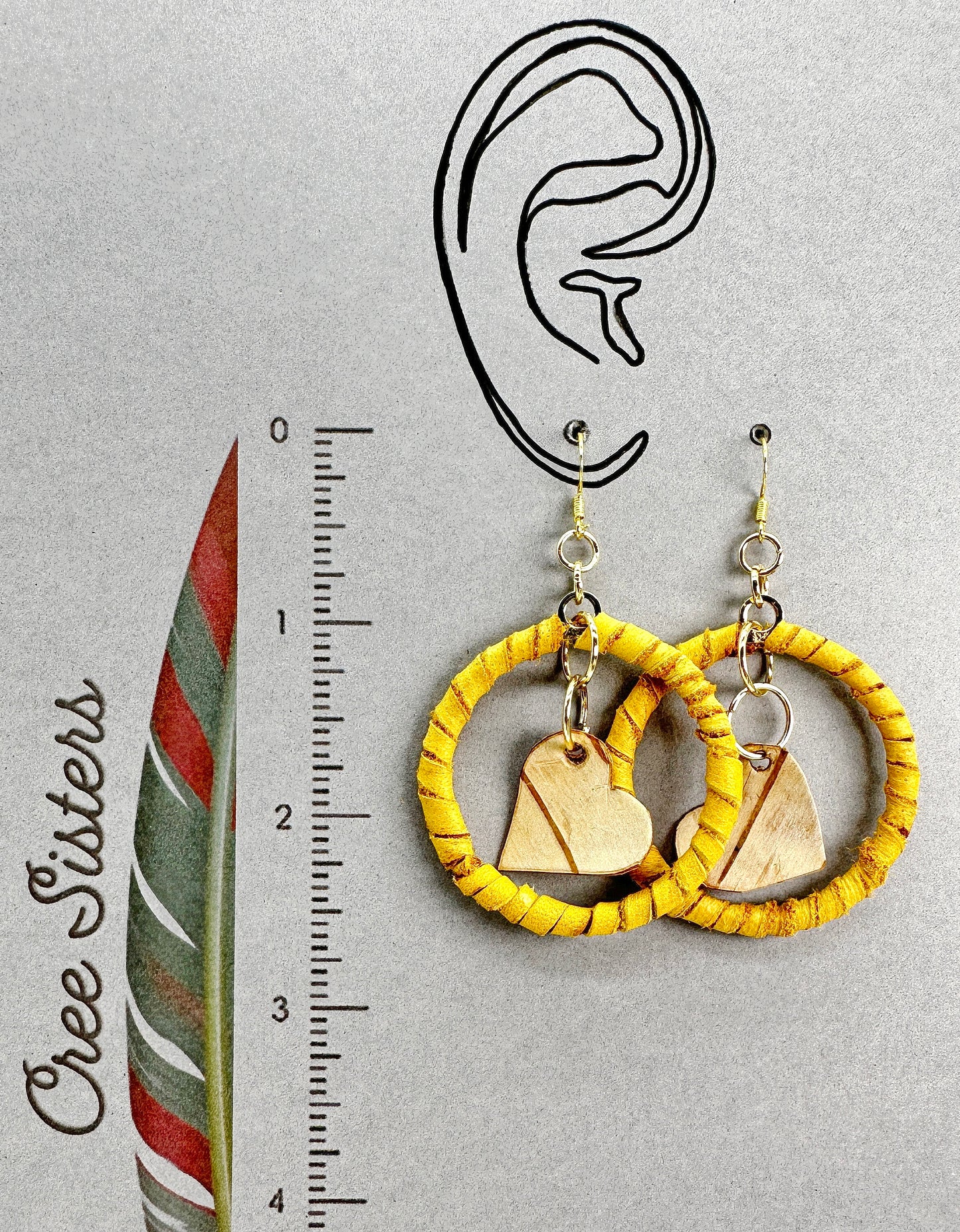 Indigenous Handcrafted Earrings - Deer Leather - wrapped w/ Birch Bark
