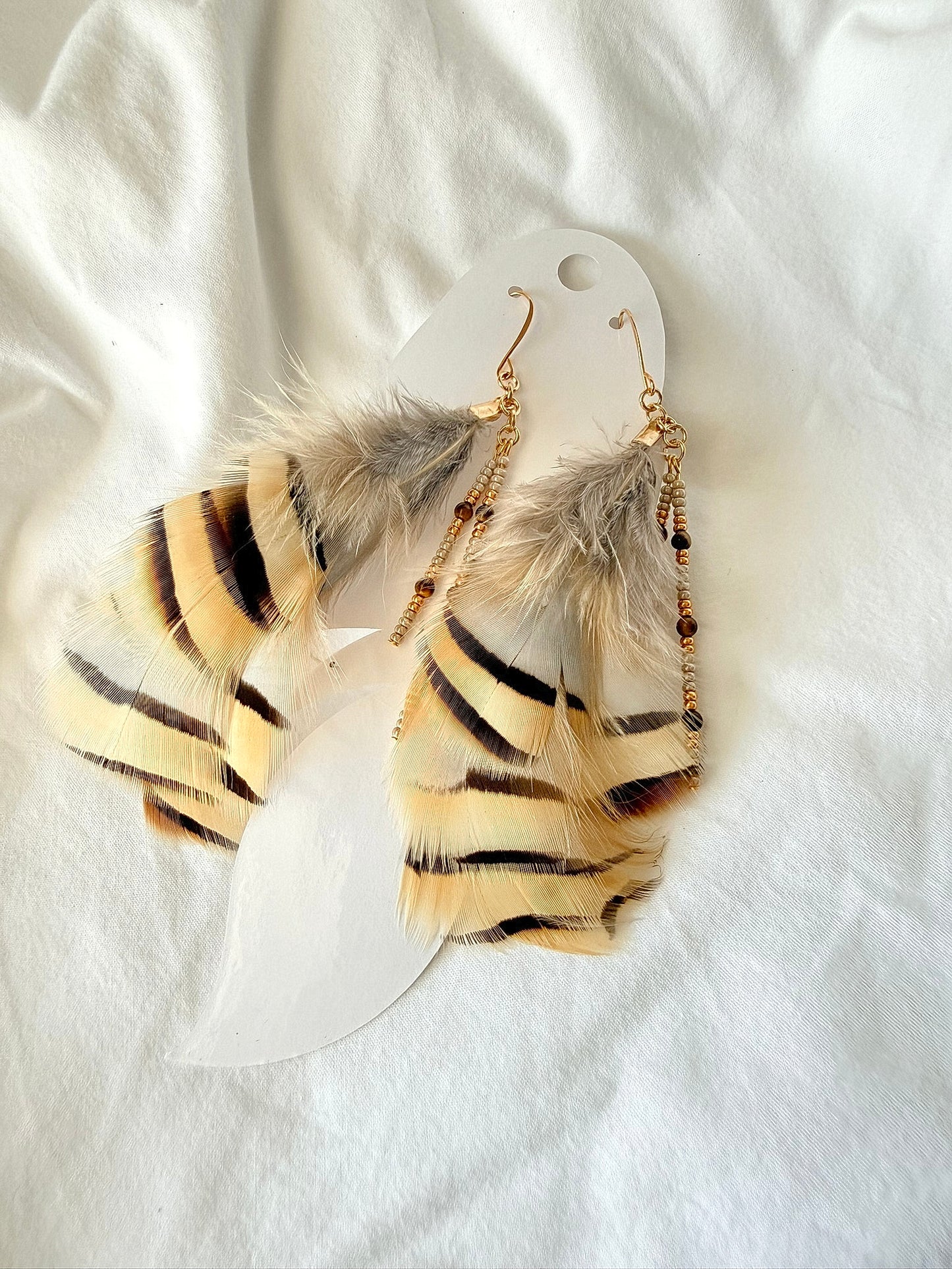 Pheasant Feathers w/toho beads - Indigenous Handmade Earrings