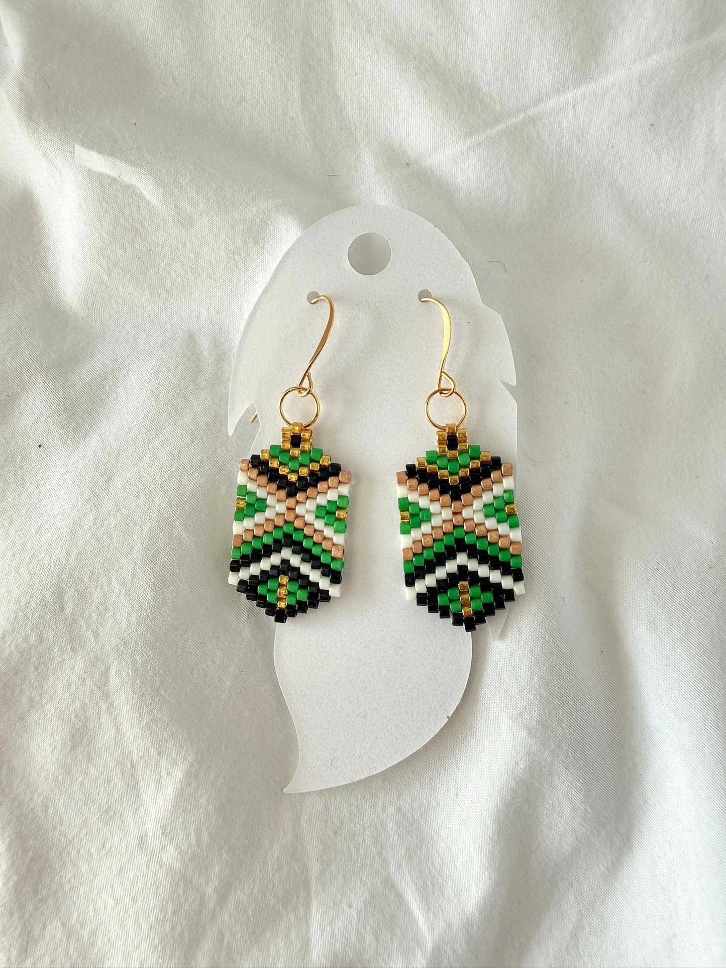 Miyuki Earrings - Green Feather