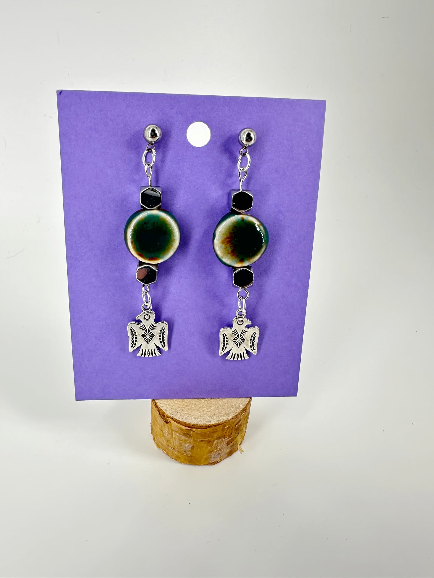 Indigenous Handmade Earrings - Hematite, 'Thunderbird'