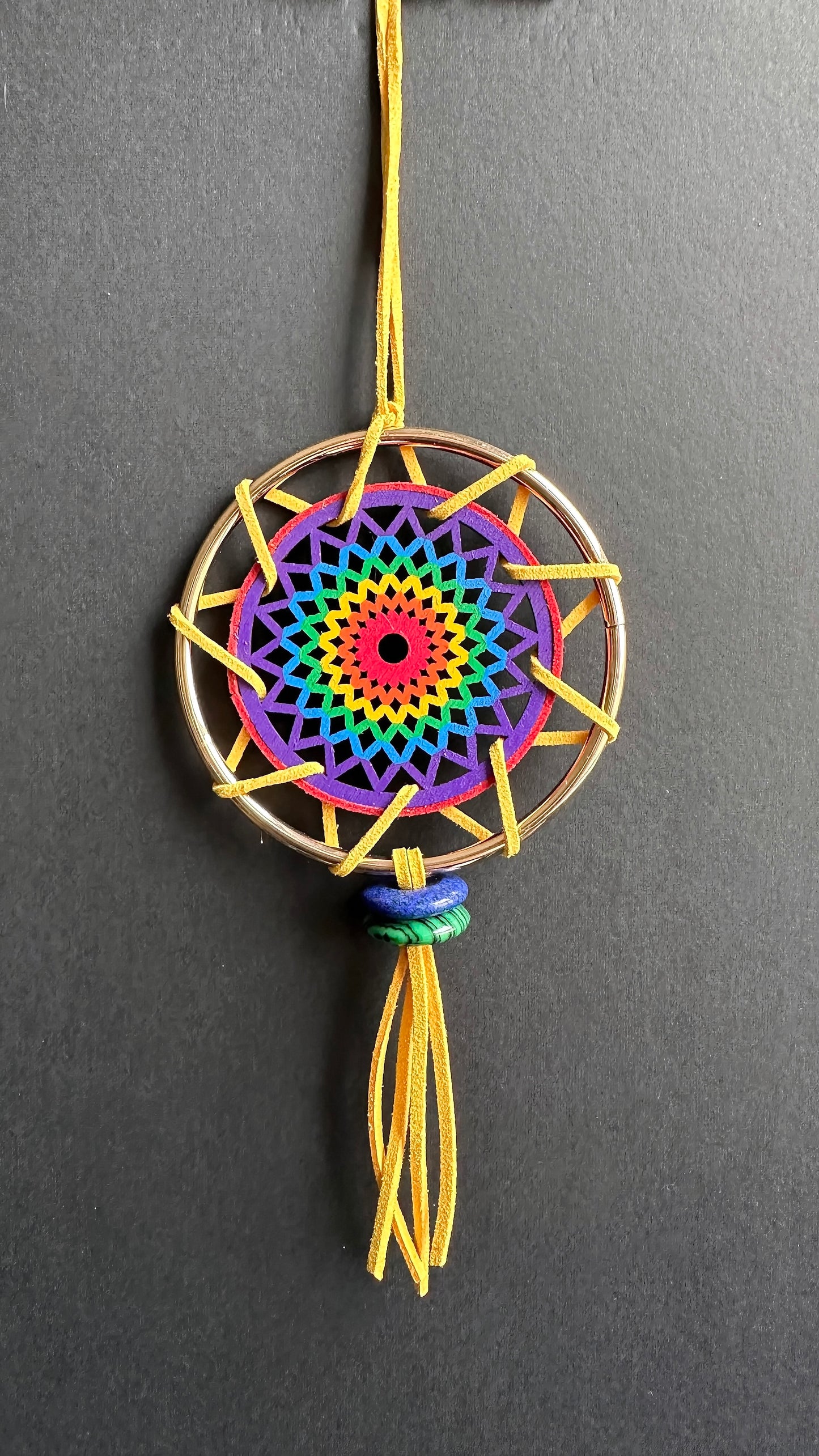 Hand painted Wooden Dreamcatcher w/ Malachite, Sodalite, Two-Spirit Colours (M)