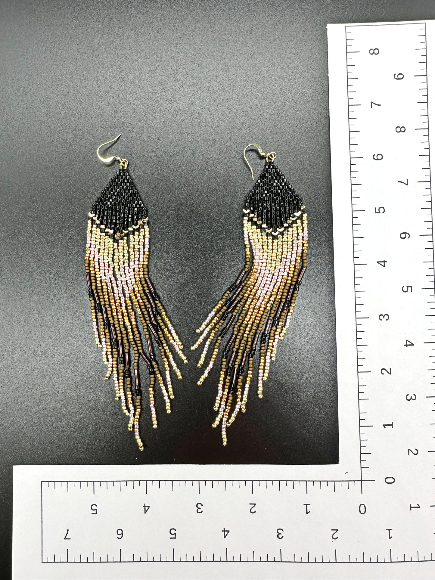 Indigenous Handcrafted Beaded Earrings - 'Feather' - Black