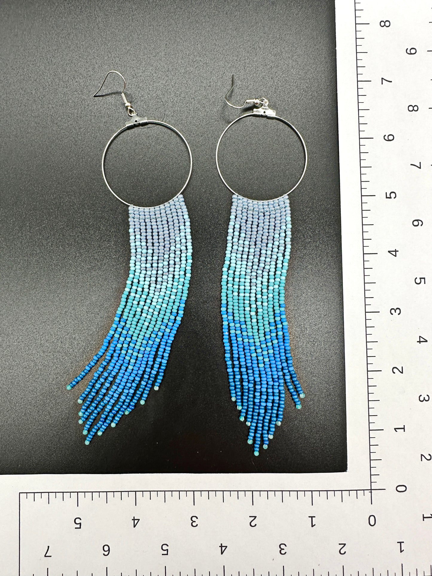 Indigenous Handcrafted Beaded Earrings - 'Fire' - Blue