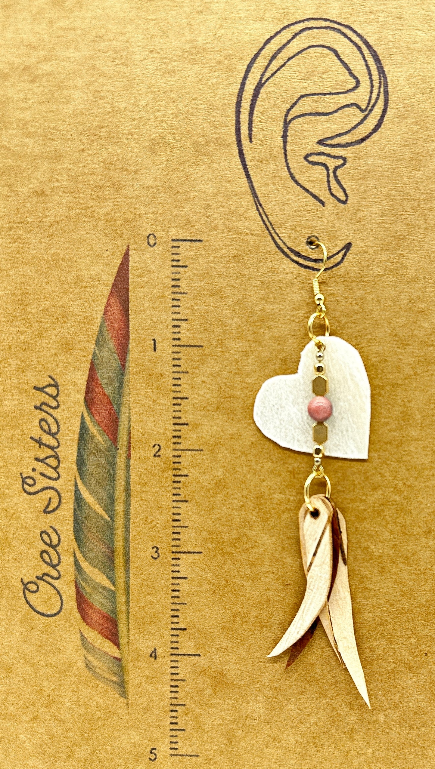 Indigenous Handcrafted Earrings - Birch Bark, Rawhide, Rhodonite, and Golden Hematite