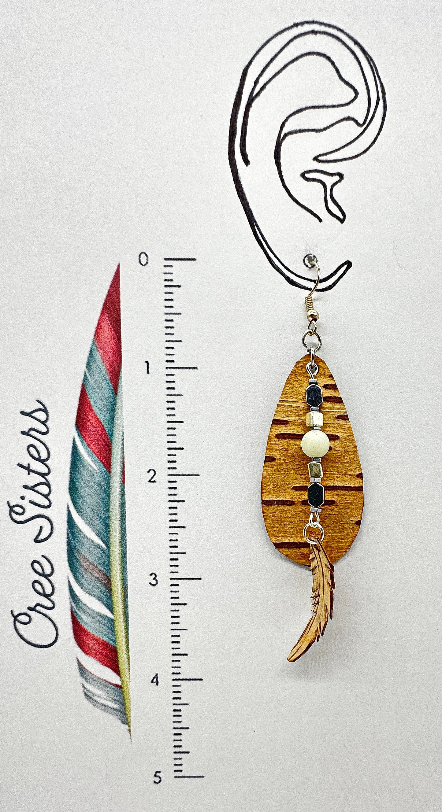 Indigenous Handcrafted Earrings - Birch Bark, Amazonite, and Hematite