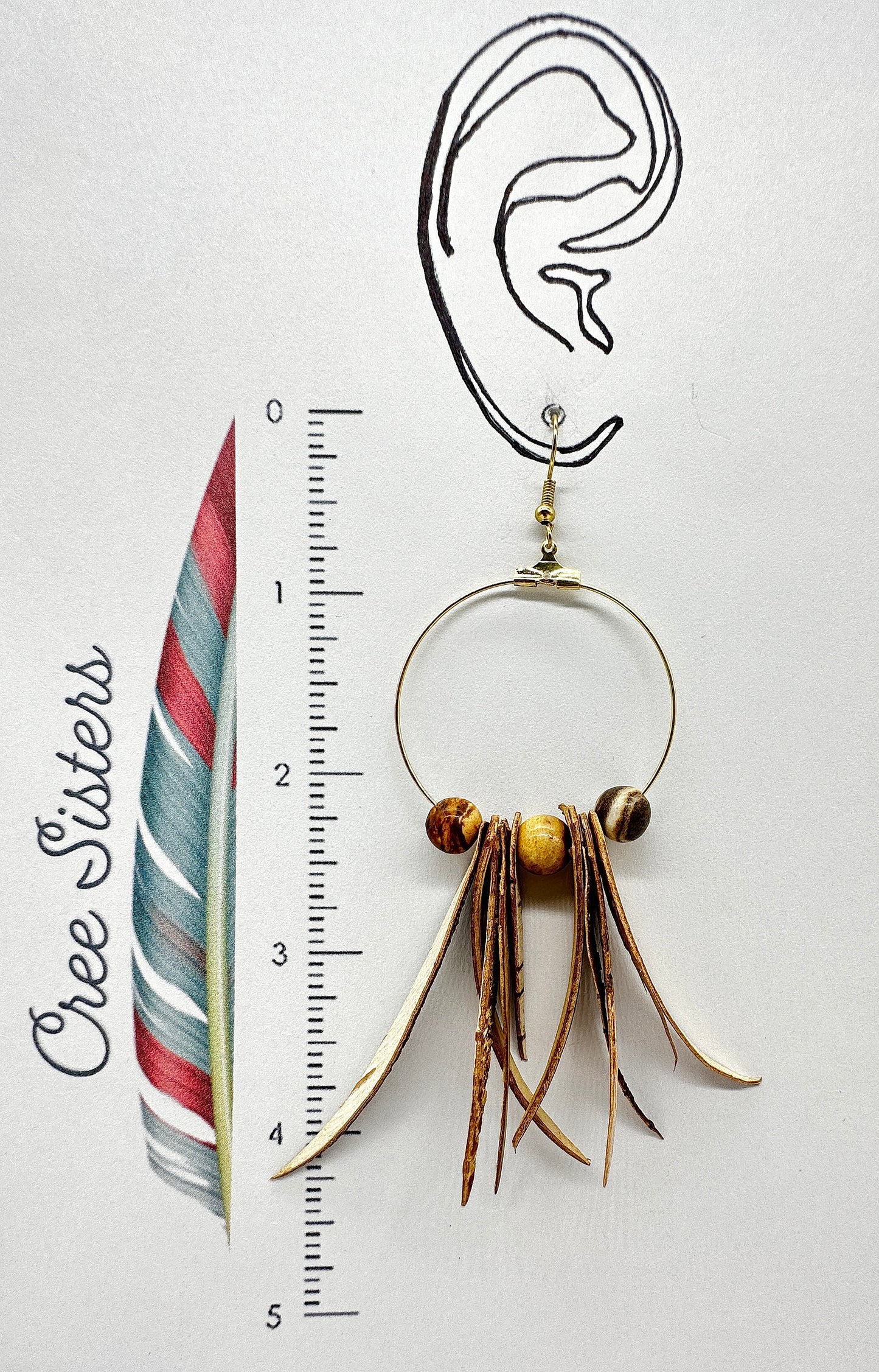 Indigenous Handcrafted Earrings - Birch Bark and Zebra Stone