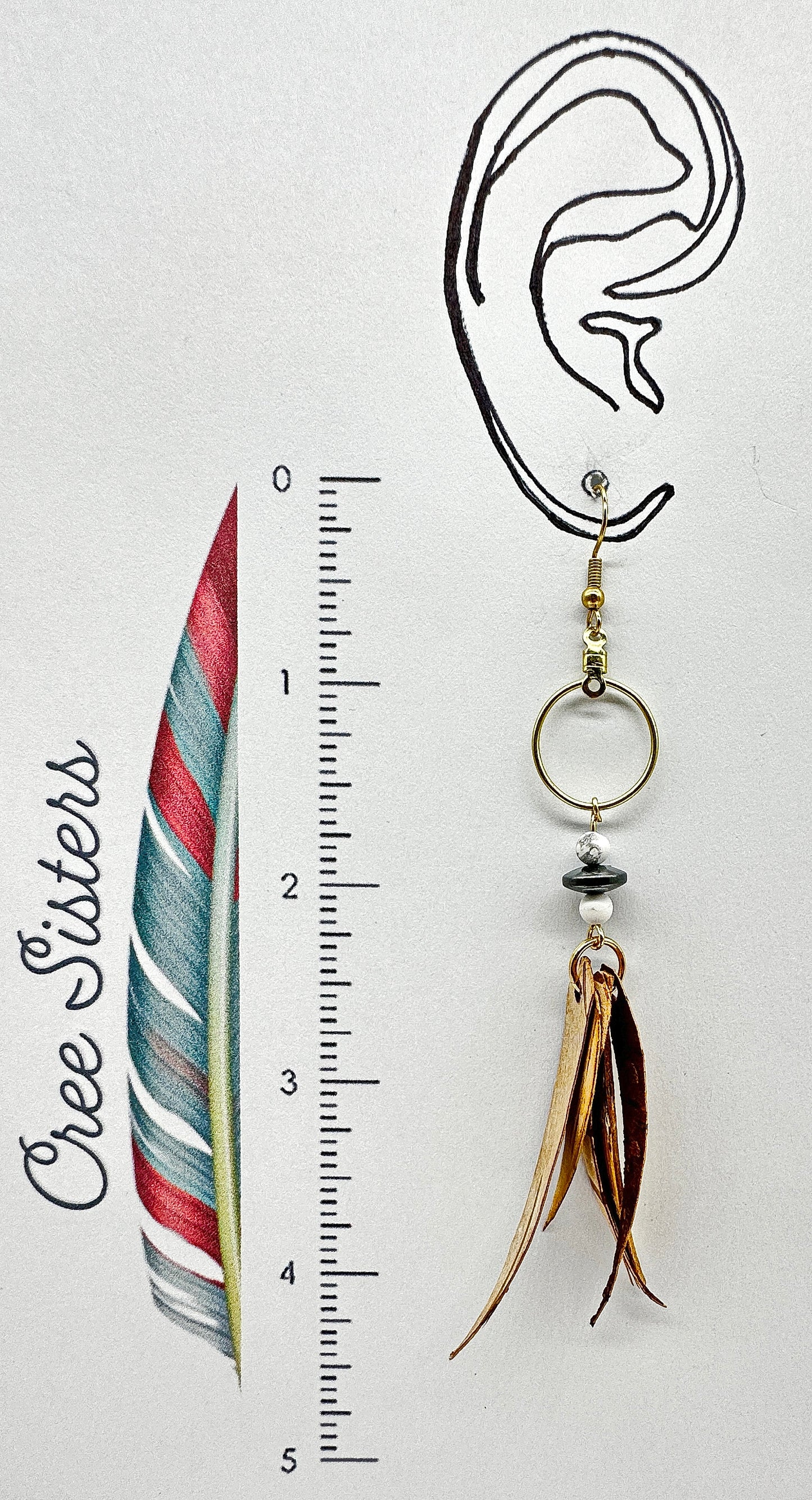 Indigenous Handcrafted Earrings - Birch Bark, Howlite, and Hematite