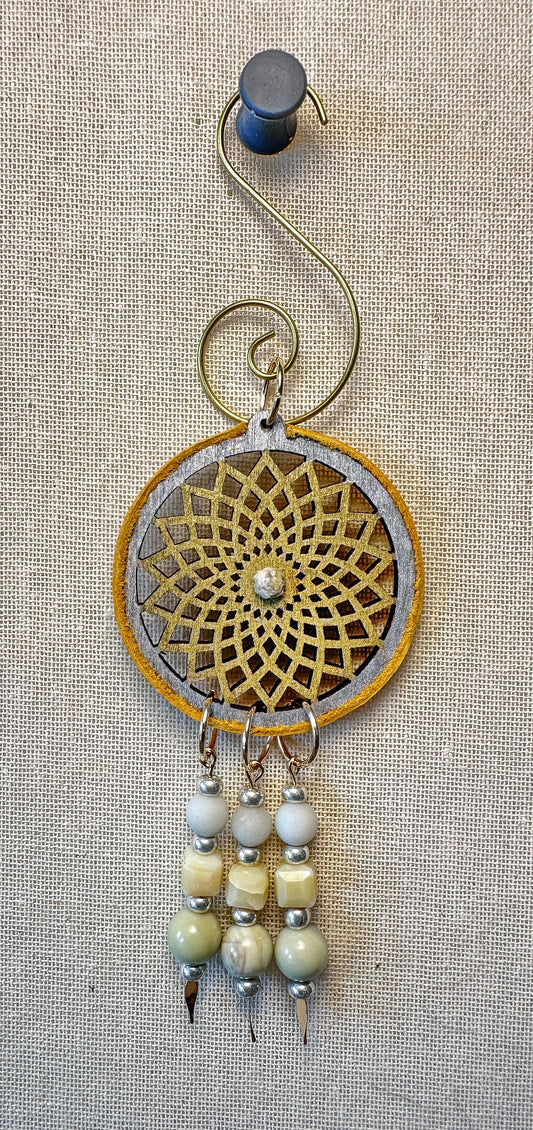 Hand painted Wooden Dreamcatcher w/ Deer hide, Butter Jasper, & Honey Opal (S)