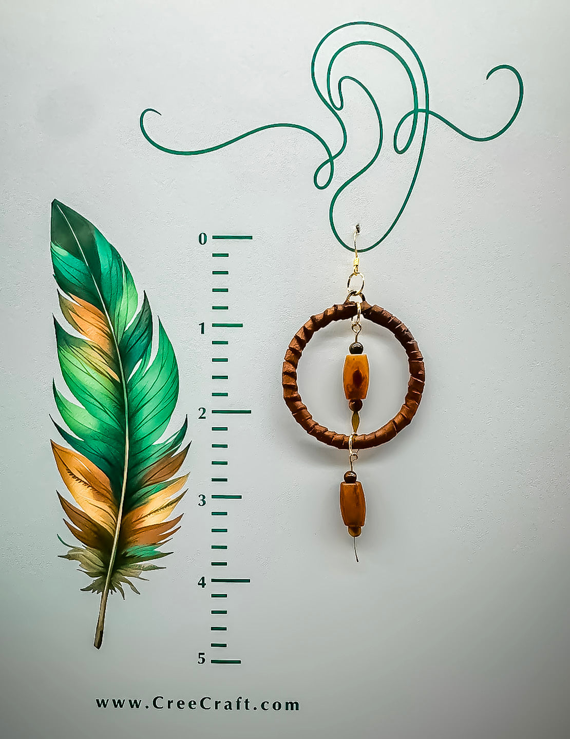 Indigenous Handmade Earrings - Deer Hide Lace, Bone Beads, & Tiger's Eye