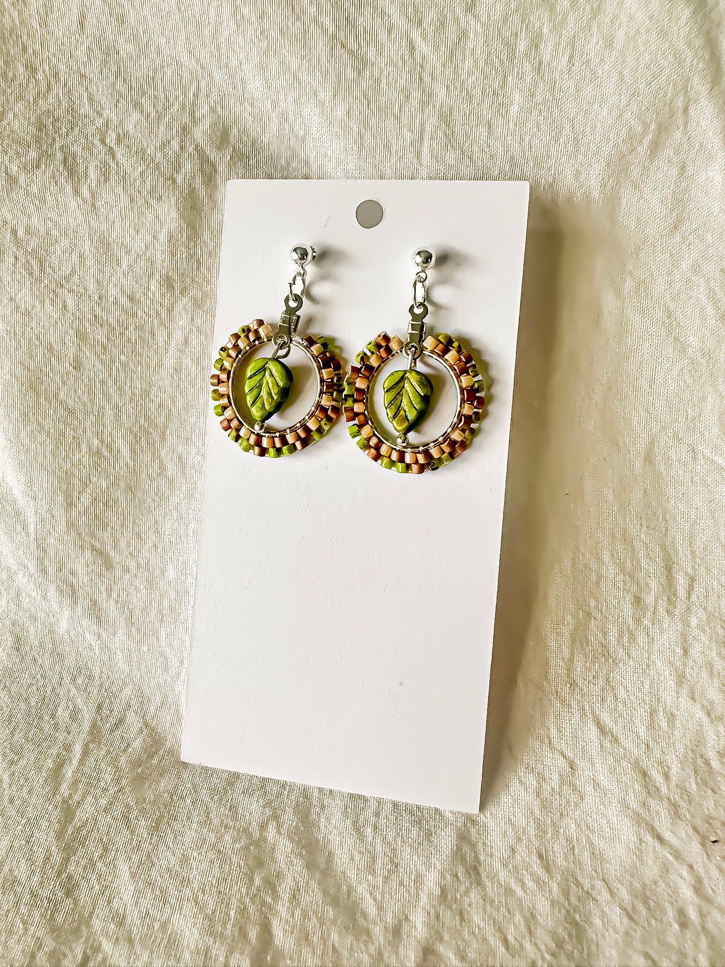Indigenous Handmade Earrings - Miyuki Delica Beads - Leaf