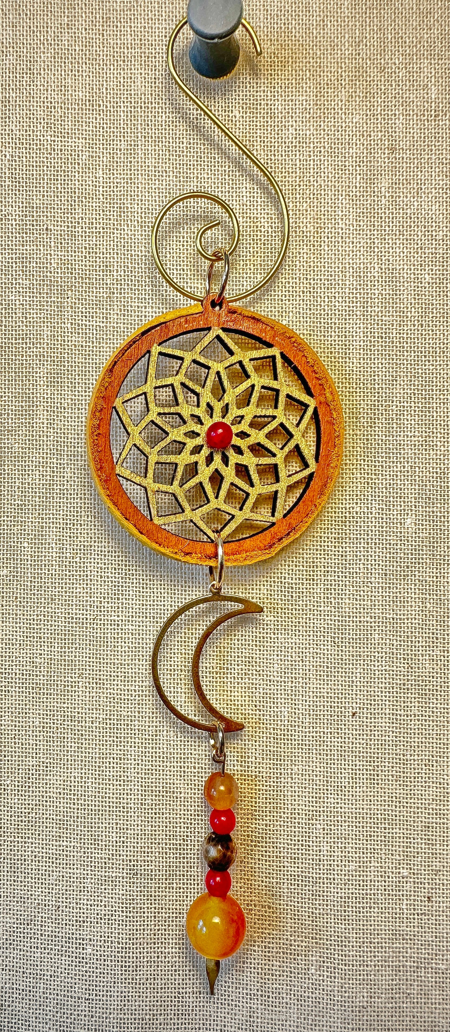 Hand painted Wooden Dreamcatcher w/ Deer hide, Agate, & Carnelian (S)