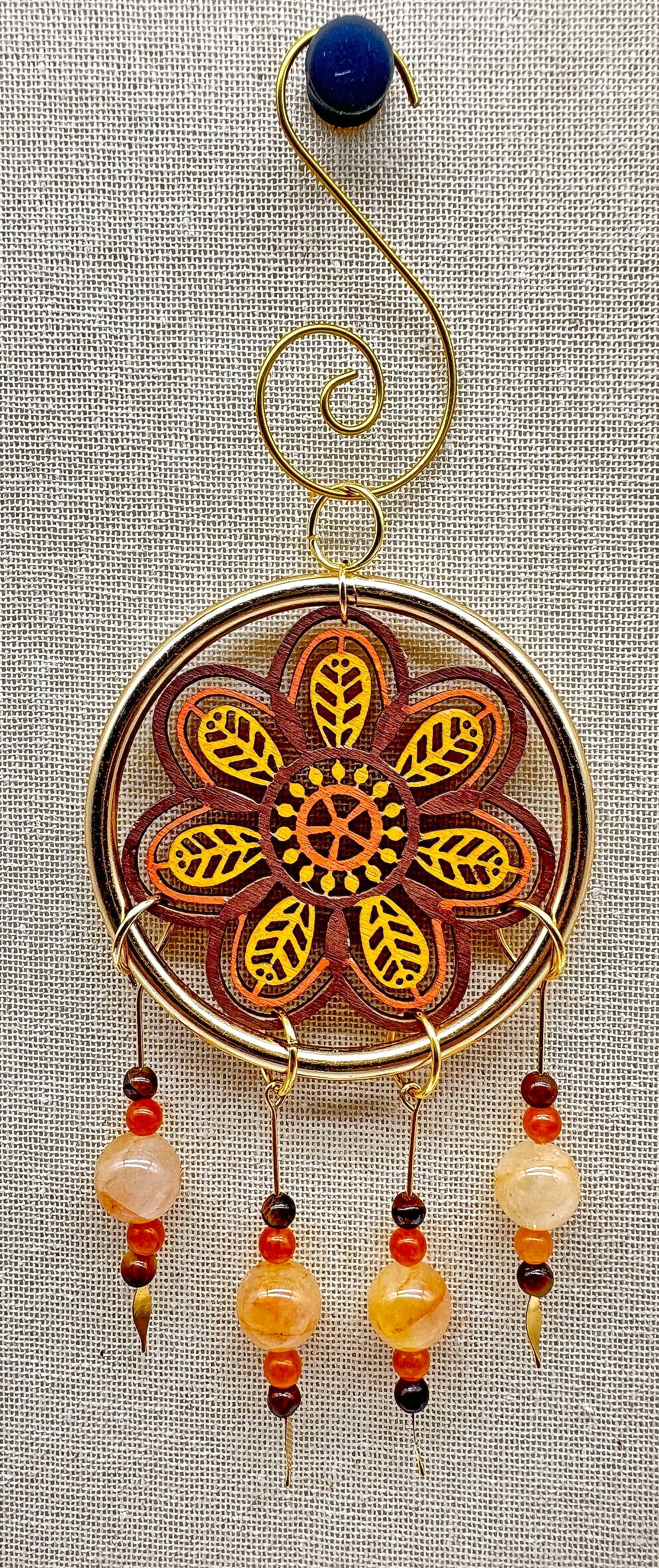 Hand painted Wooden Dreamcatcher w/ Carnelian, Tiger's Eye, & Agate (M)