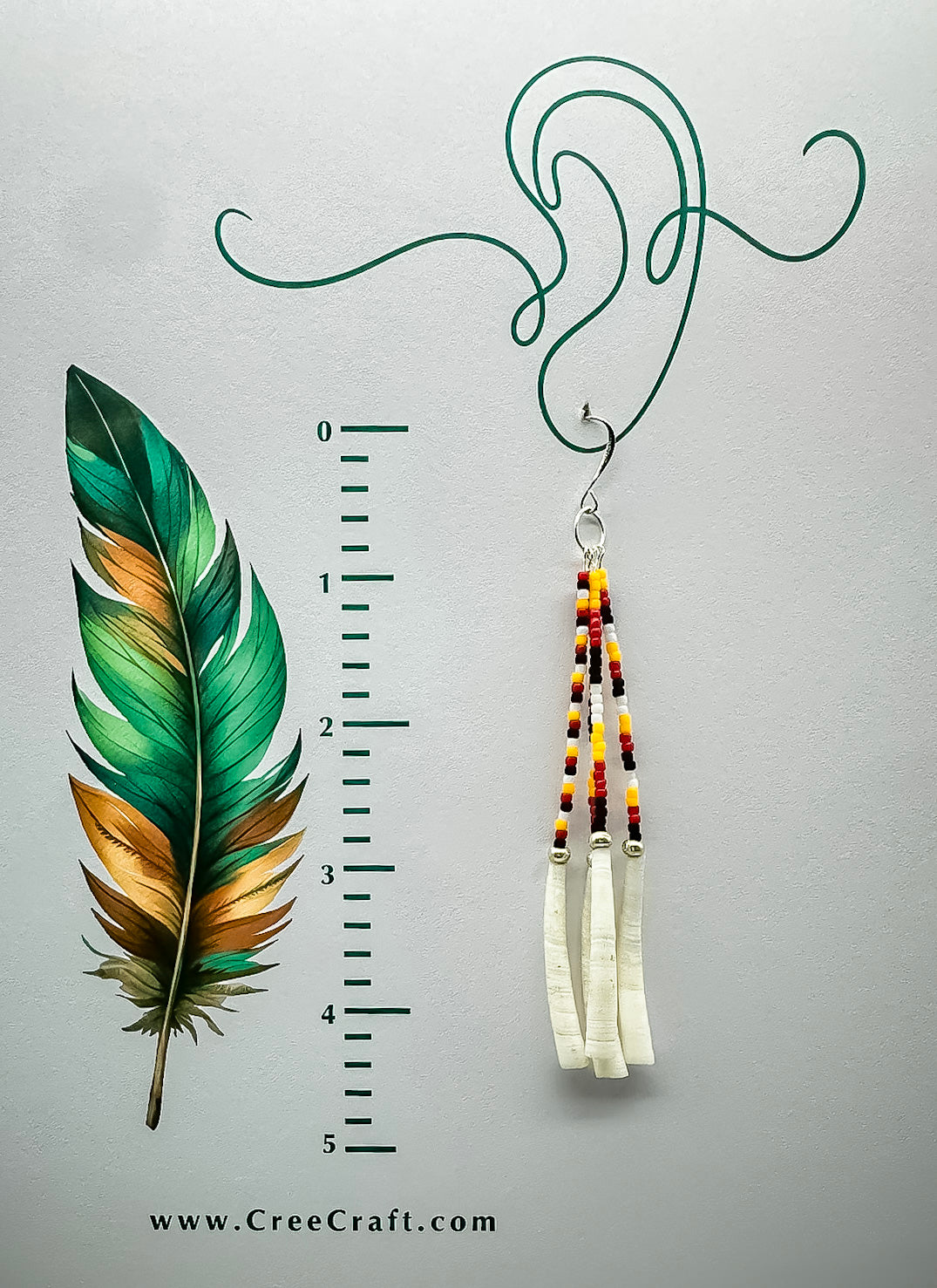 Indigenous Handcrafted Earrings - 4 Sacred Colours, Toho multi-strands & Dentalium Shells