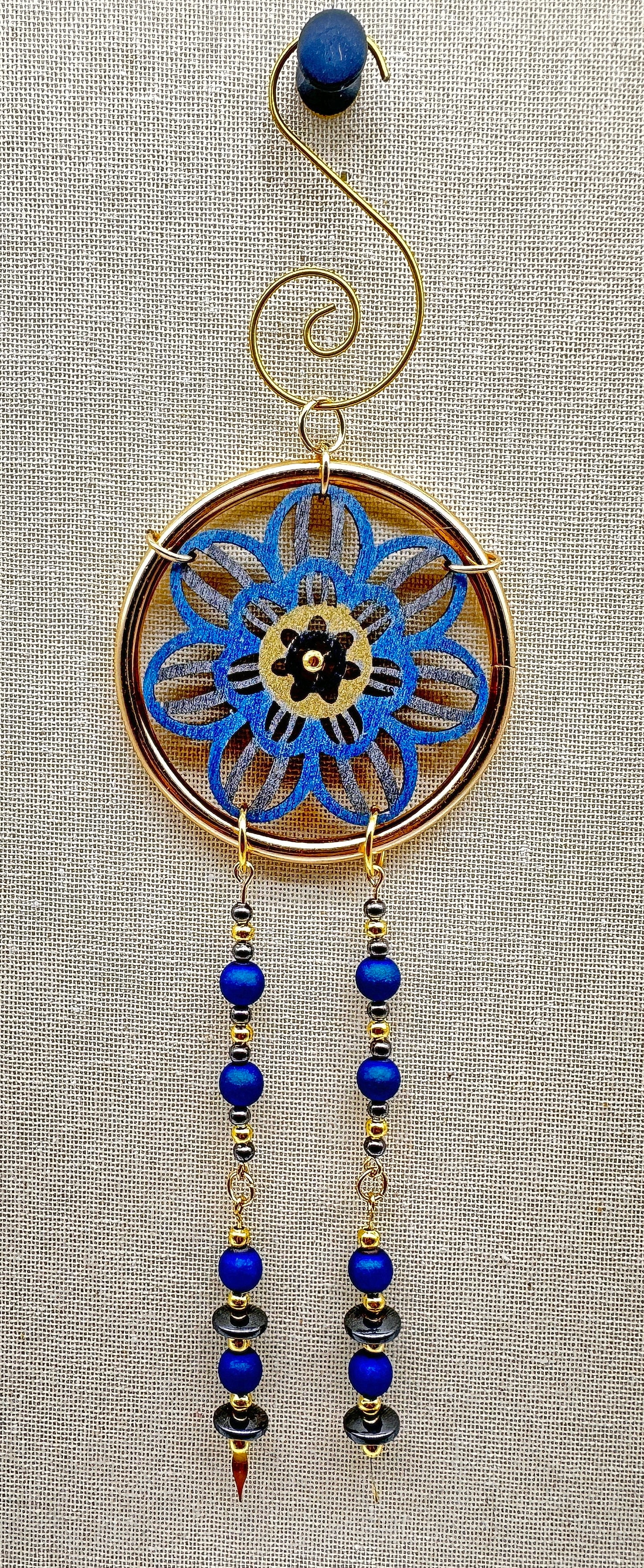 Hand painted Wooden Dreamcatcher w/ Plated Druzy Agate (M)