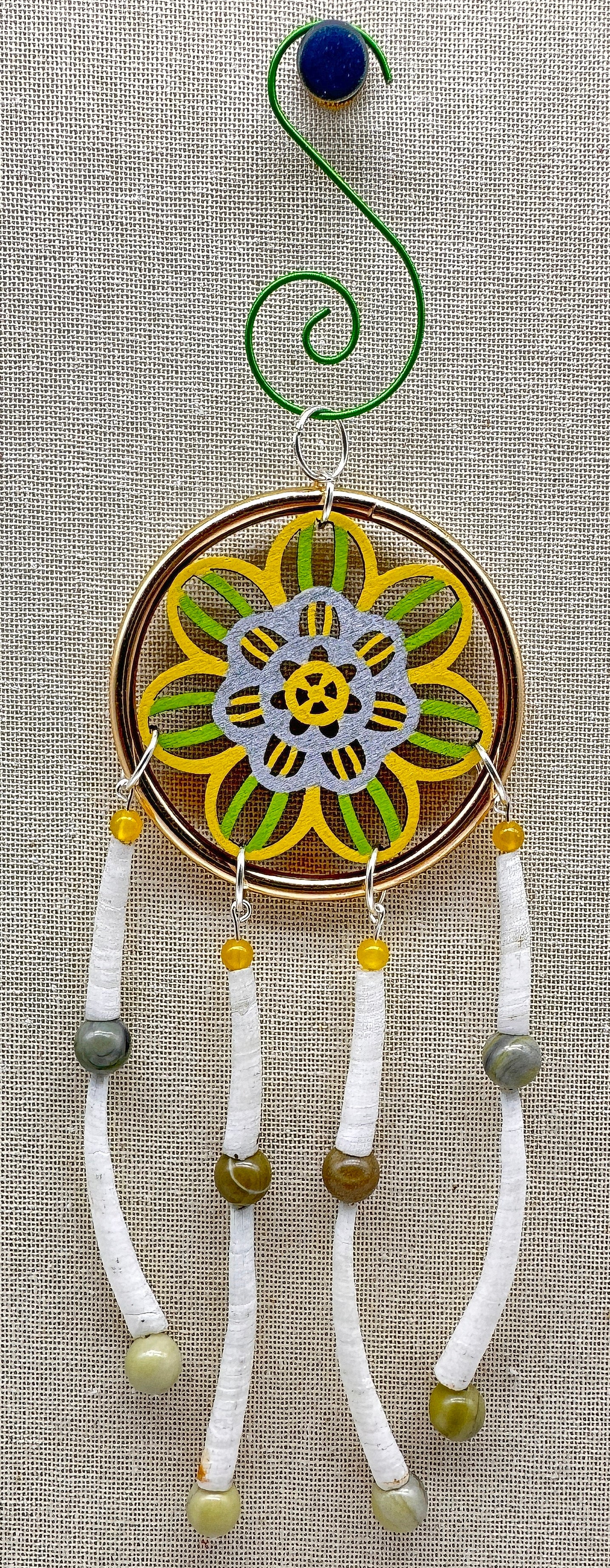 Hand painted Wooden Dreamcatcher w/ Dentalium Shell, Butter Jasper, & Agate (M)