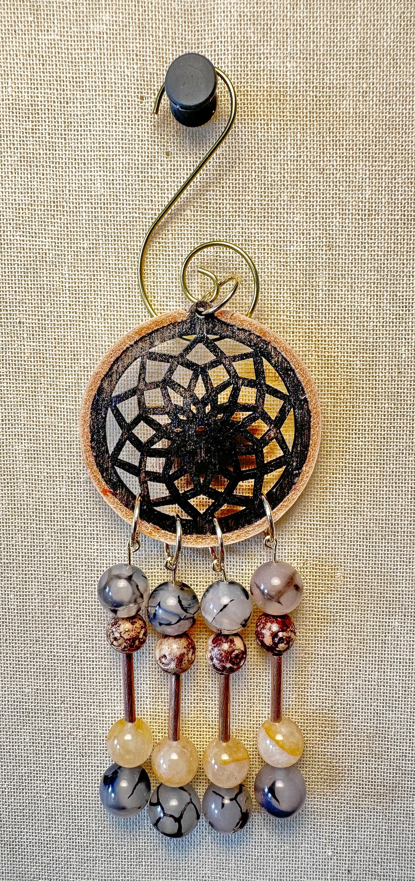 Hand painted Wooden Dreamcatcher w/ Deer hide, Soapstone, Dragon Vein Agate, & Citrine (S)