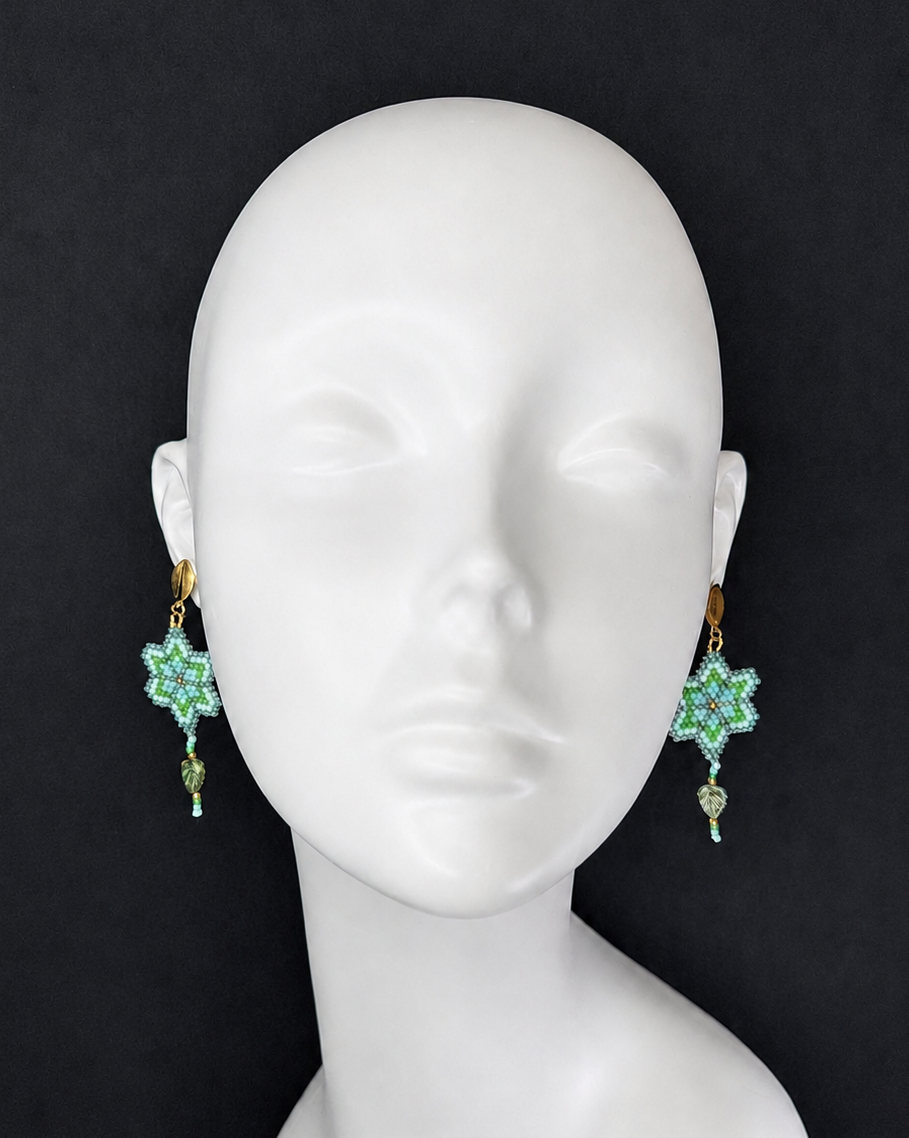 Miyuki Earrings - Flower w/ leaves (blues)