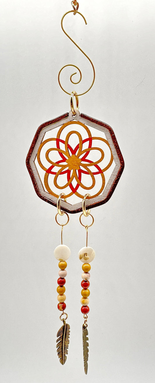 Hand painted Wooden Dreamcatcher w/ Shell & Mookaite (M)