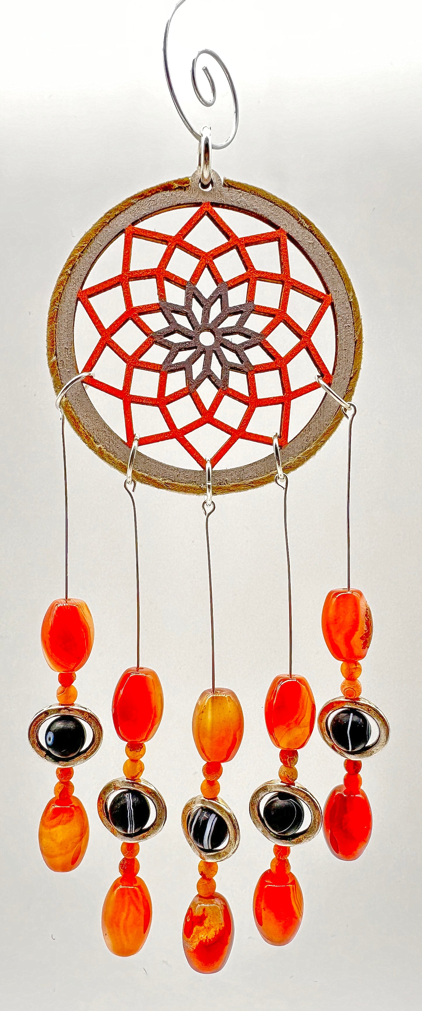 Hand painted Wooden Dreamcatcher w/ Agate, Sardonyx, & Carnelian (M)