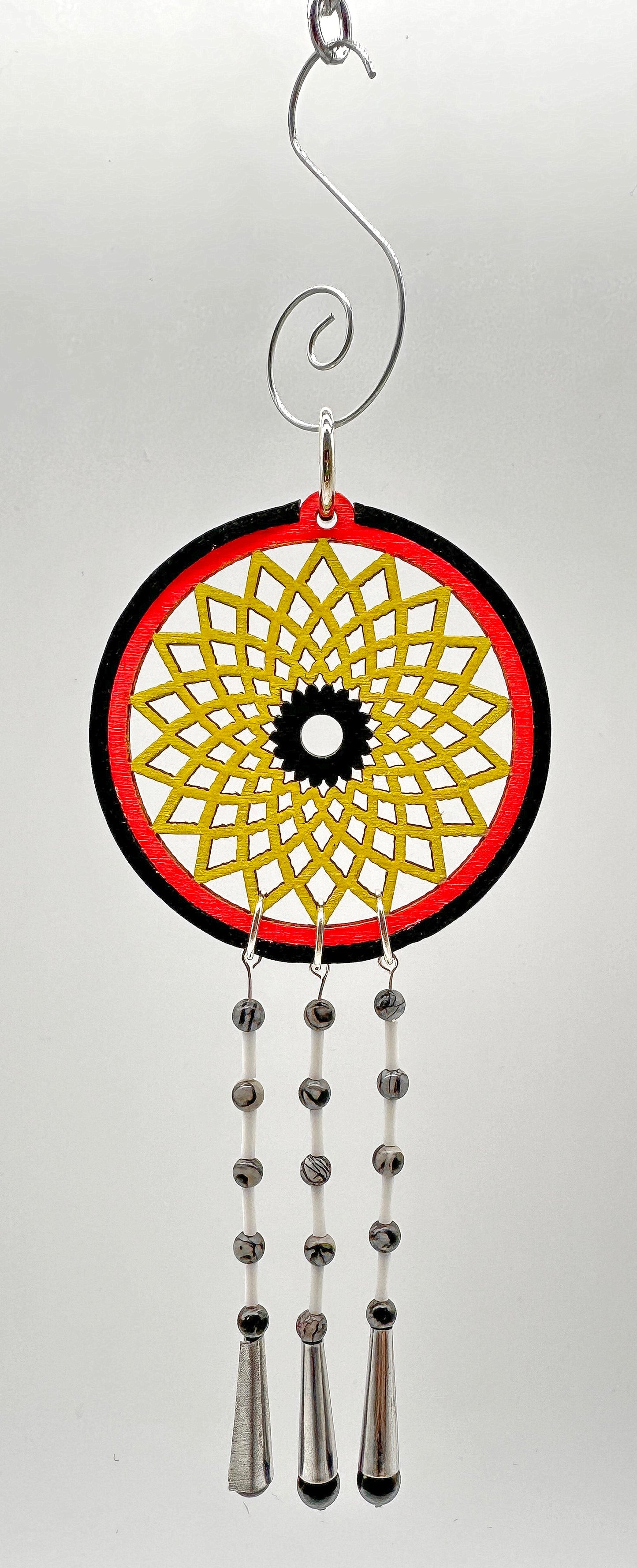 Hand painted Wooden Dreamcatcher w/ Obsidian & Agate (S)