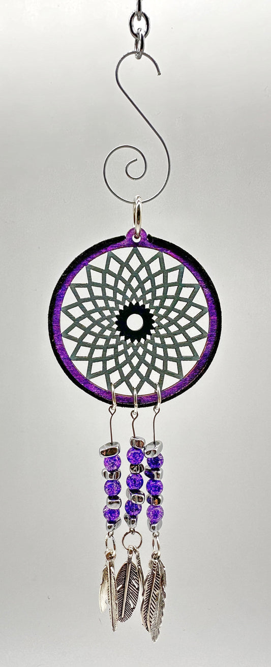 Hand painted Wooden Dreamcatcher w/ Hematite & Agate (M)