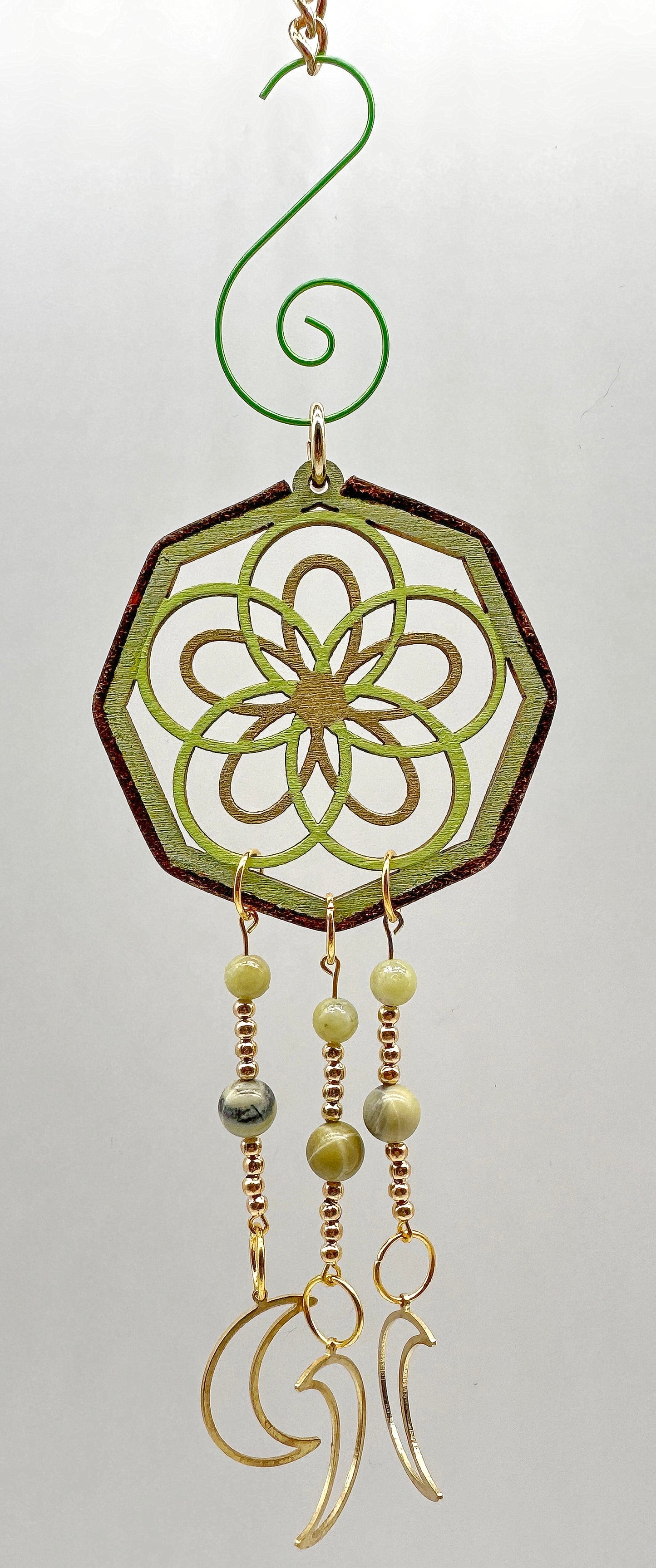 Hand painted Wooden Dreamcatcher w/ Butter Jasper, & Jade (S)