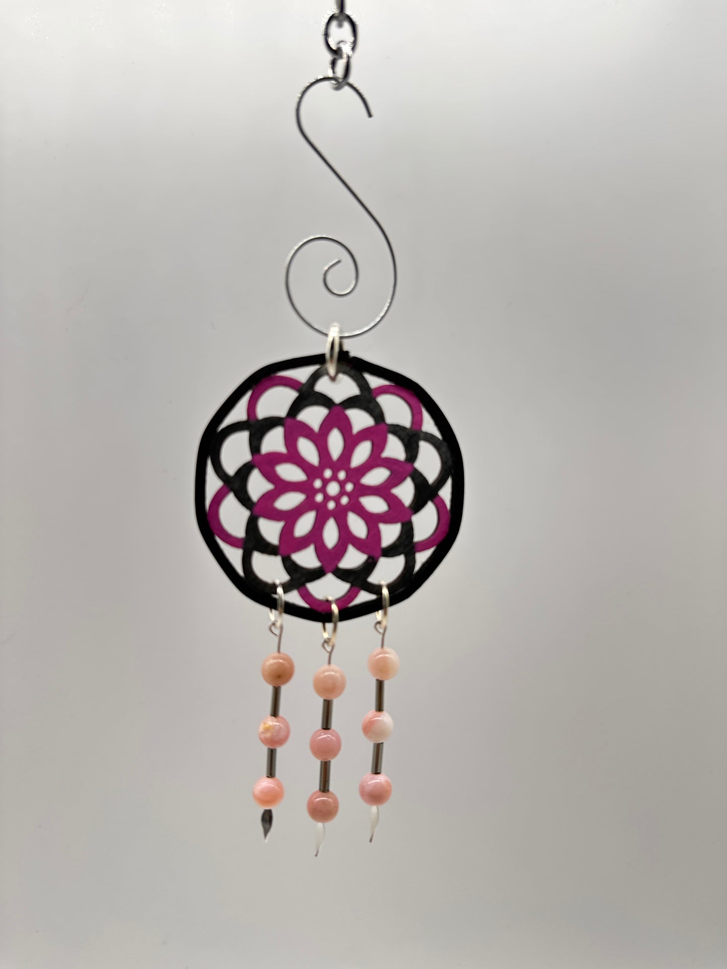 Hand painted Wooden Dreamcatcher w/ Pink Opal (S)