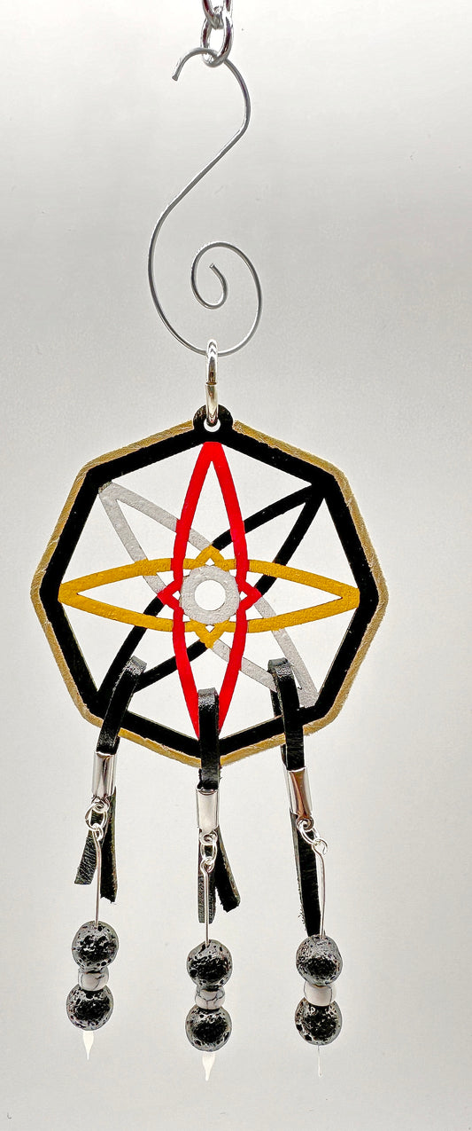 Hand painted Wooden Dreamcatcher w/ Howlite, & Lava Stone (S)