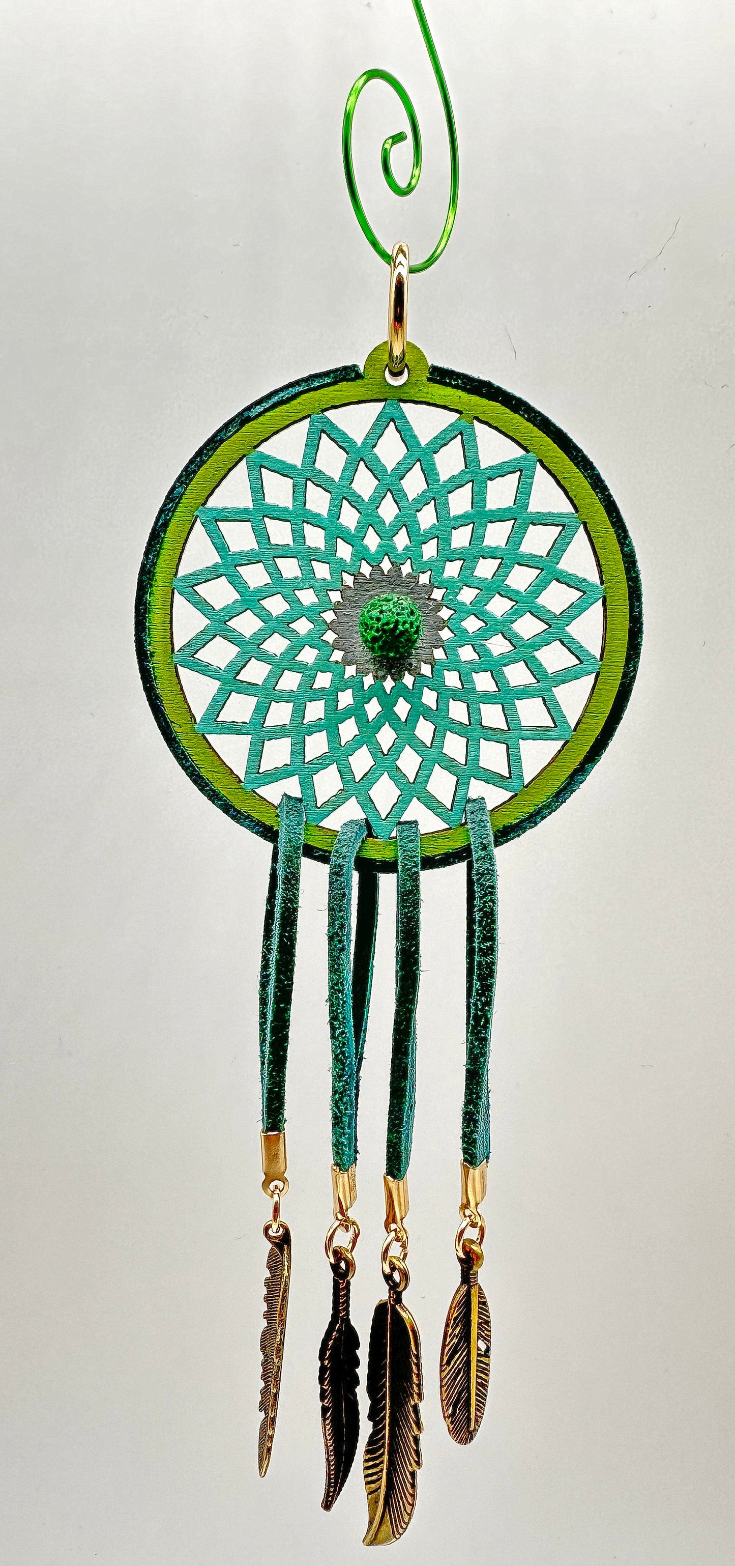 Hand painted Wooden Dreamcatcher w/ Lava Stone (S)