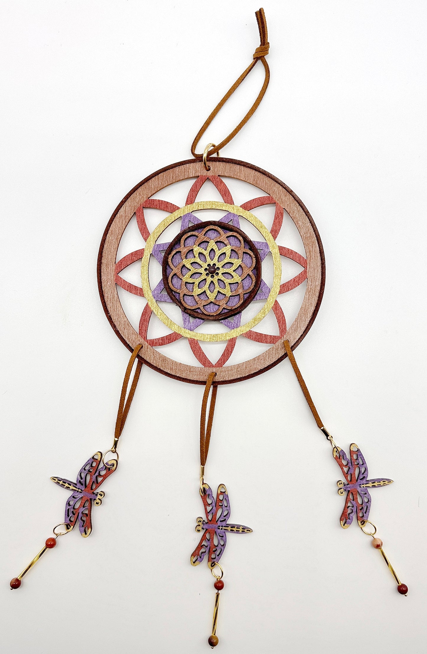 Hand painted Wooden Dreamcatcher w/ Amethyst & Mookaite - 'Dragonfly'(L)