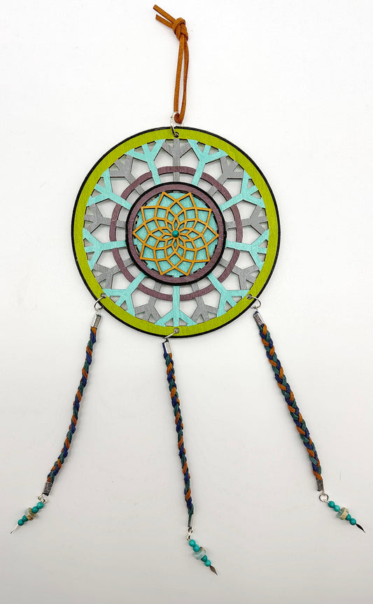 Hand painted Wooden Dreamcatcher w/ Serpentine & Turquoise (L)