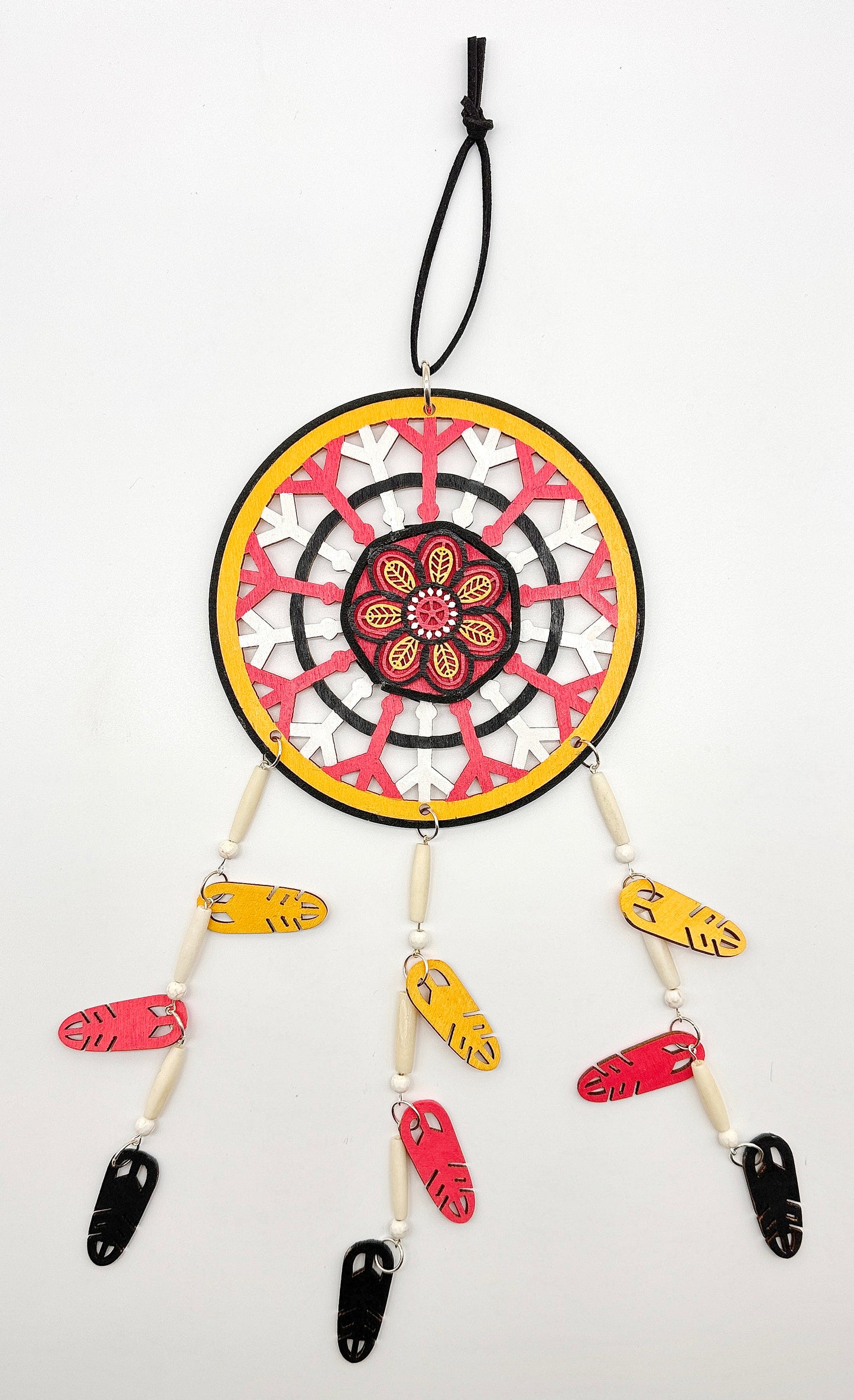 Hand painted Wooden Dreamcatcher w/ Howlite & Dentalium Shell (L)