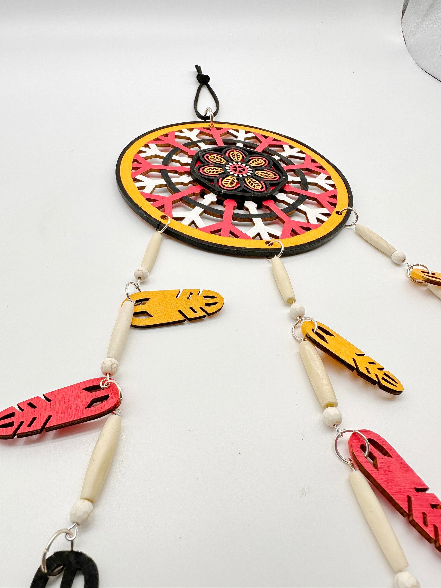 Hand painted Wooden Dreamcatcher w/ Howlite & Dentalium Shell (L)