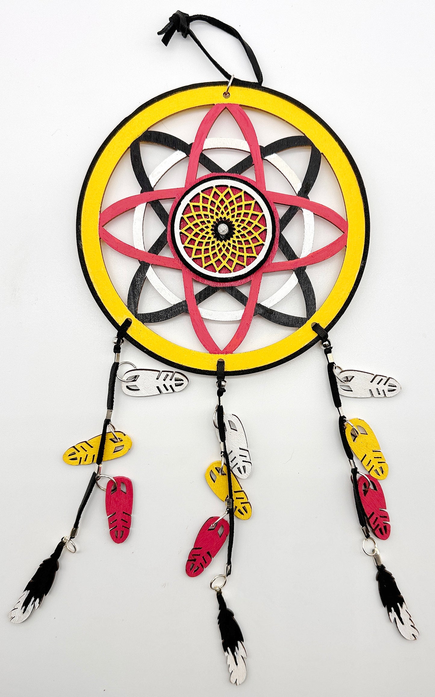 Hand painted Wooden Dreamcatcher w/ Agate & 4 Sacred Colours (L)