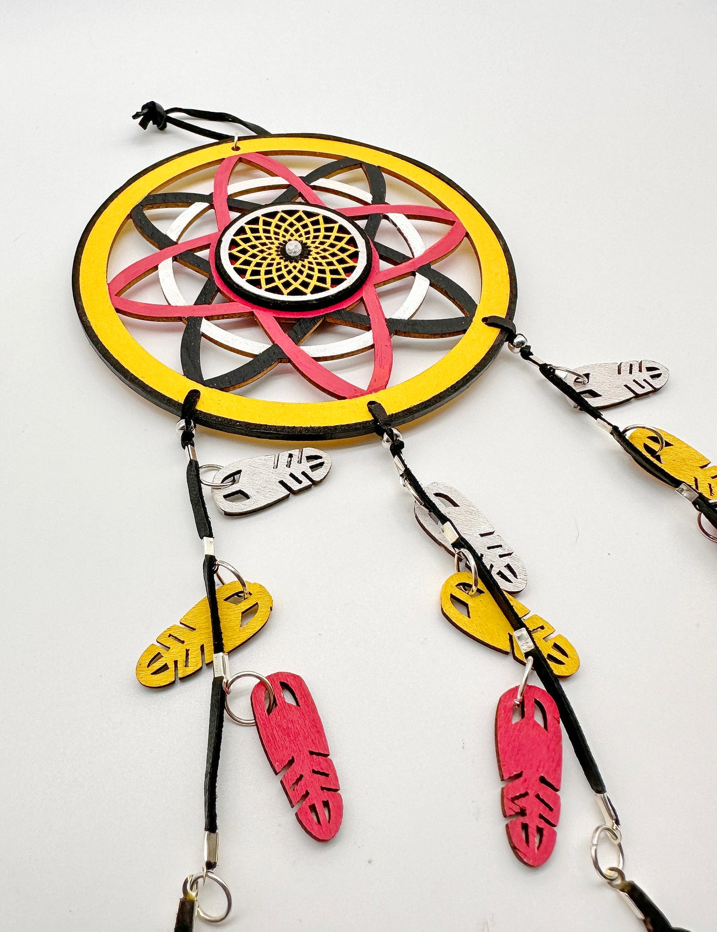 Hand painted Wooden Dreamcatcher w/ Agate & 4 Sacred Colours (L)