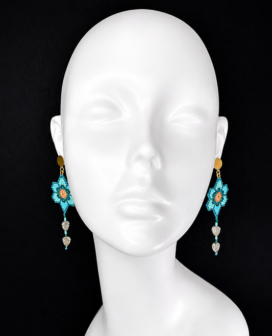 Miyuki Earrings - Flower w/ leaves