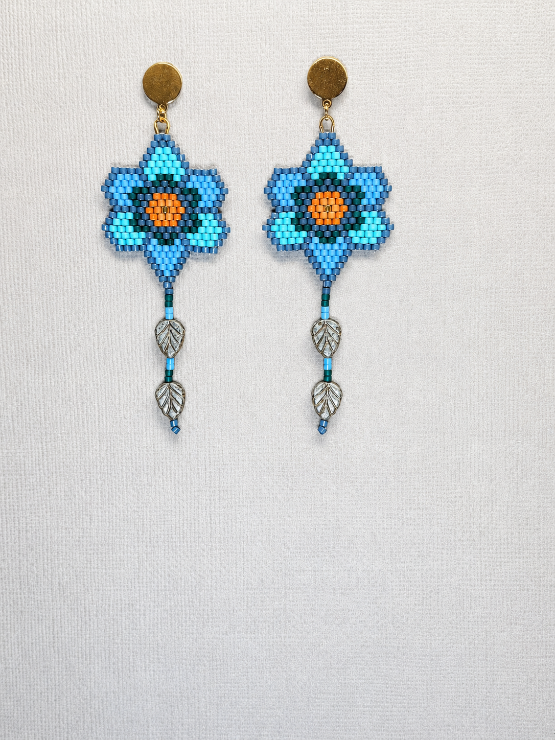 Miyuki Earrings - Flower w/ leaves